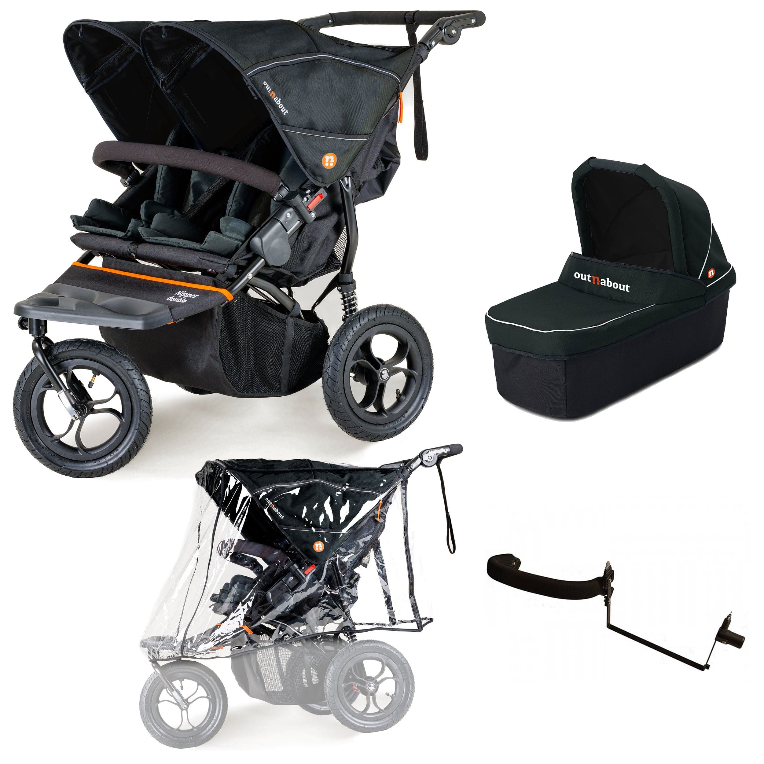 Out n About 3 Wheeler Pushchair Bundles Out n About Nipper Double Duo Starter Kit in Forest Black 15752-DTN-STA-FBL