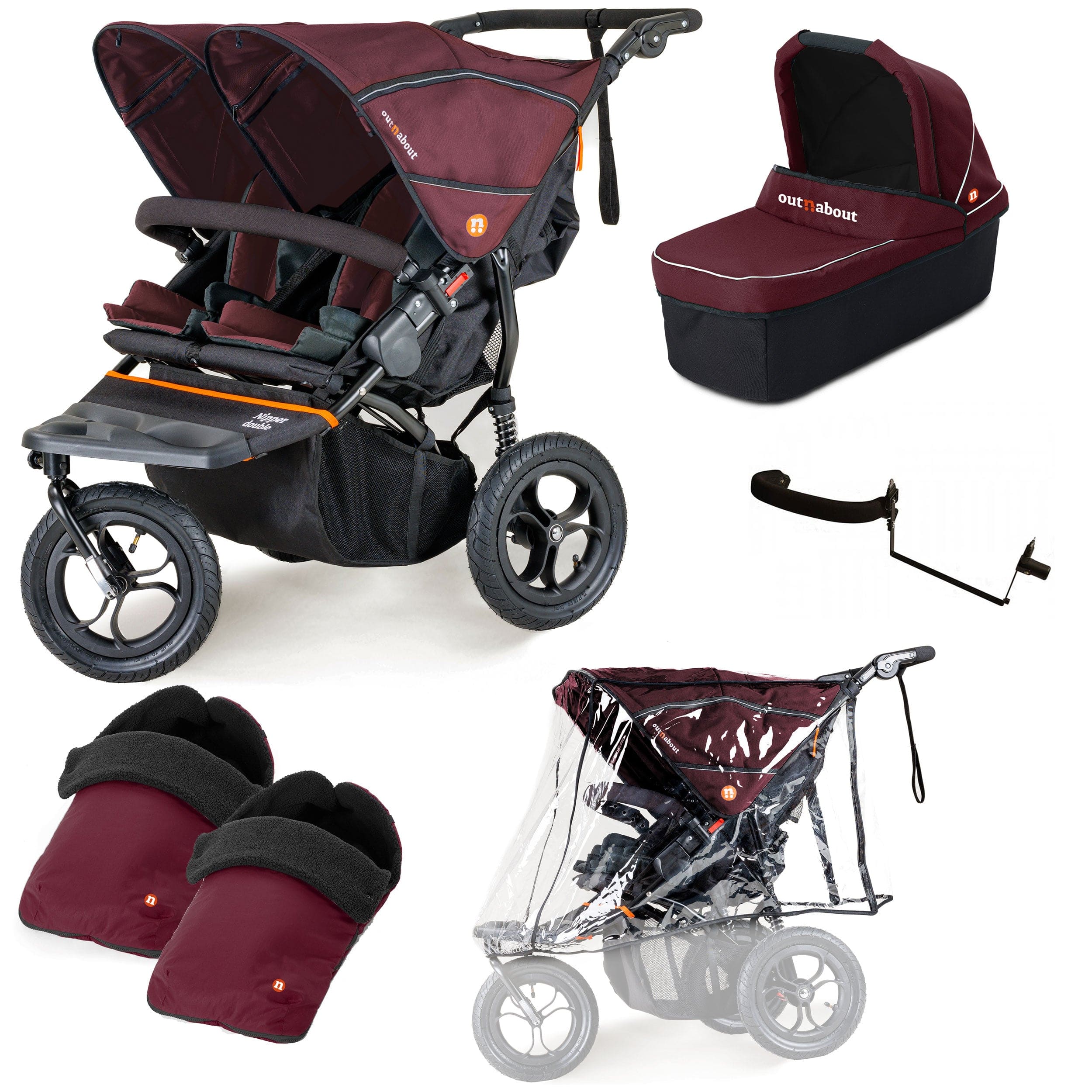 Out n About 3 Wheeler Pushchair Bundles Out n About Nipper Double Duo Essentials Kit in Brambleberry Red 15753-DTN-ESS-RED