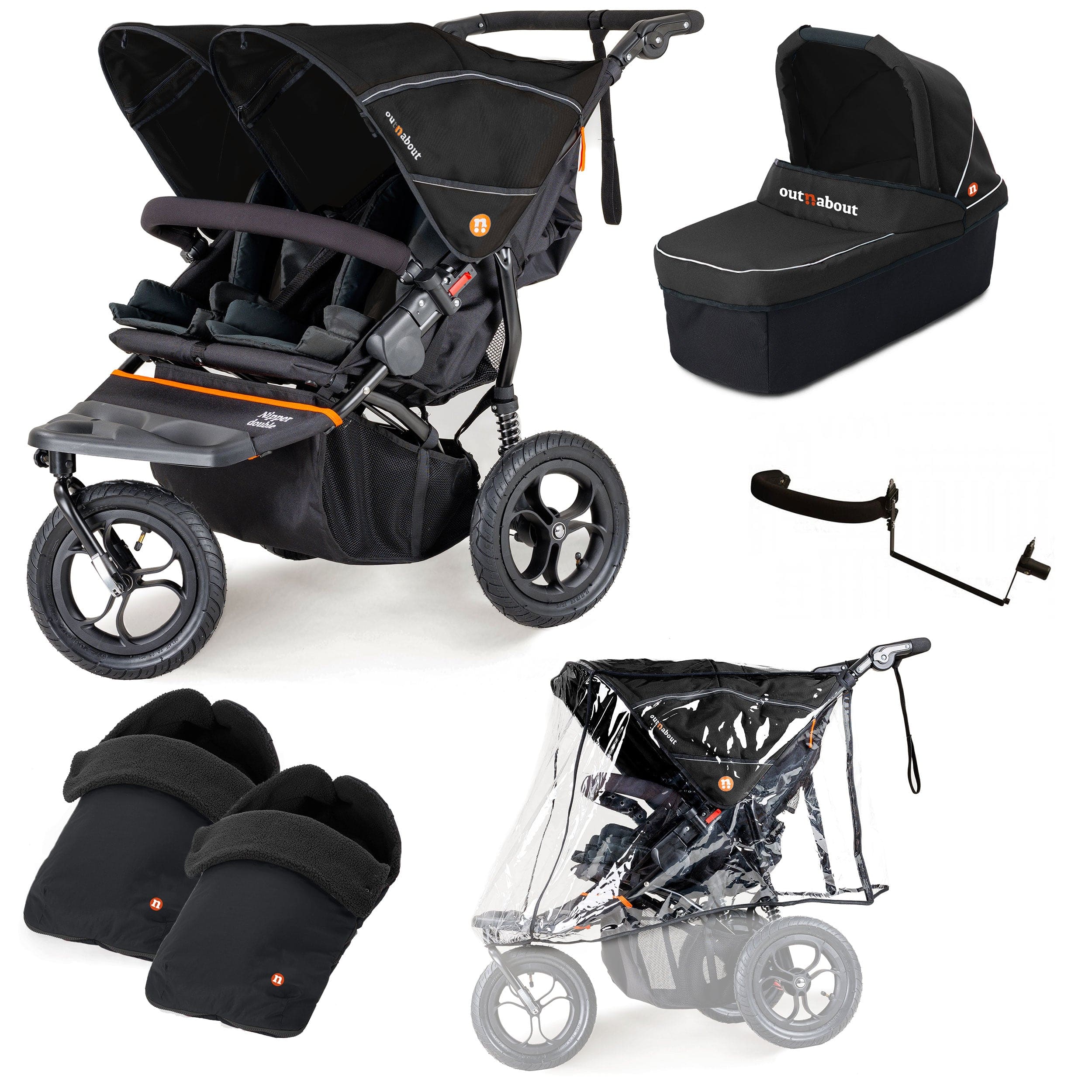 Out n About 3 Wheeler Pushchair Bundles Out n About Nipper Double Duo Essentials Kit in Summit Black 15757-DTN-ESS-SBL