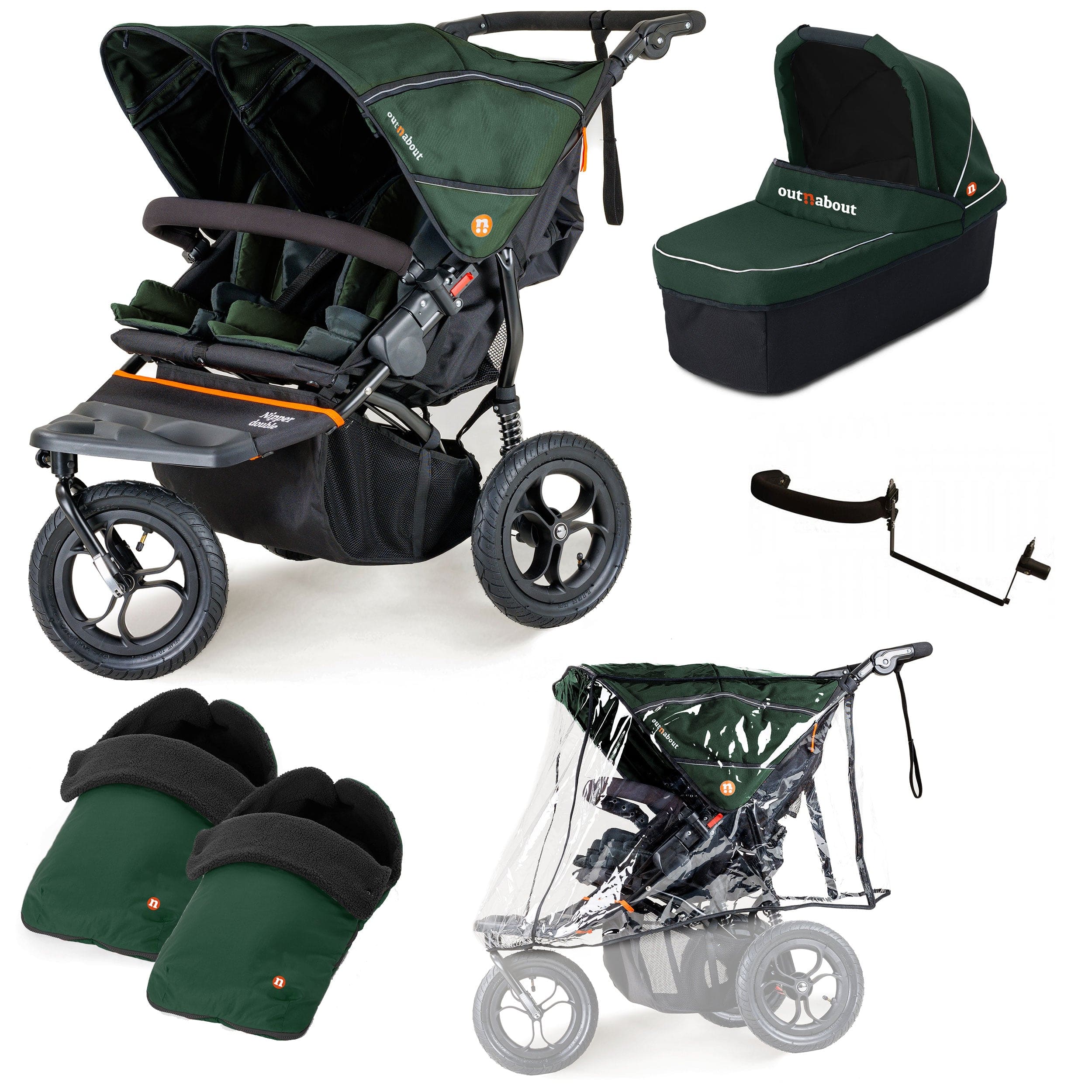 Out n About 3 Wheeler Pushchair Bundles Out n About Nipper Double Duo Essentials Kit in Sycamore Green 15760-DTN-ESS-GRE