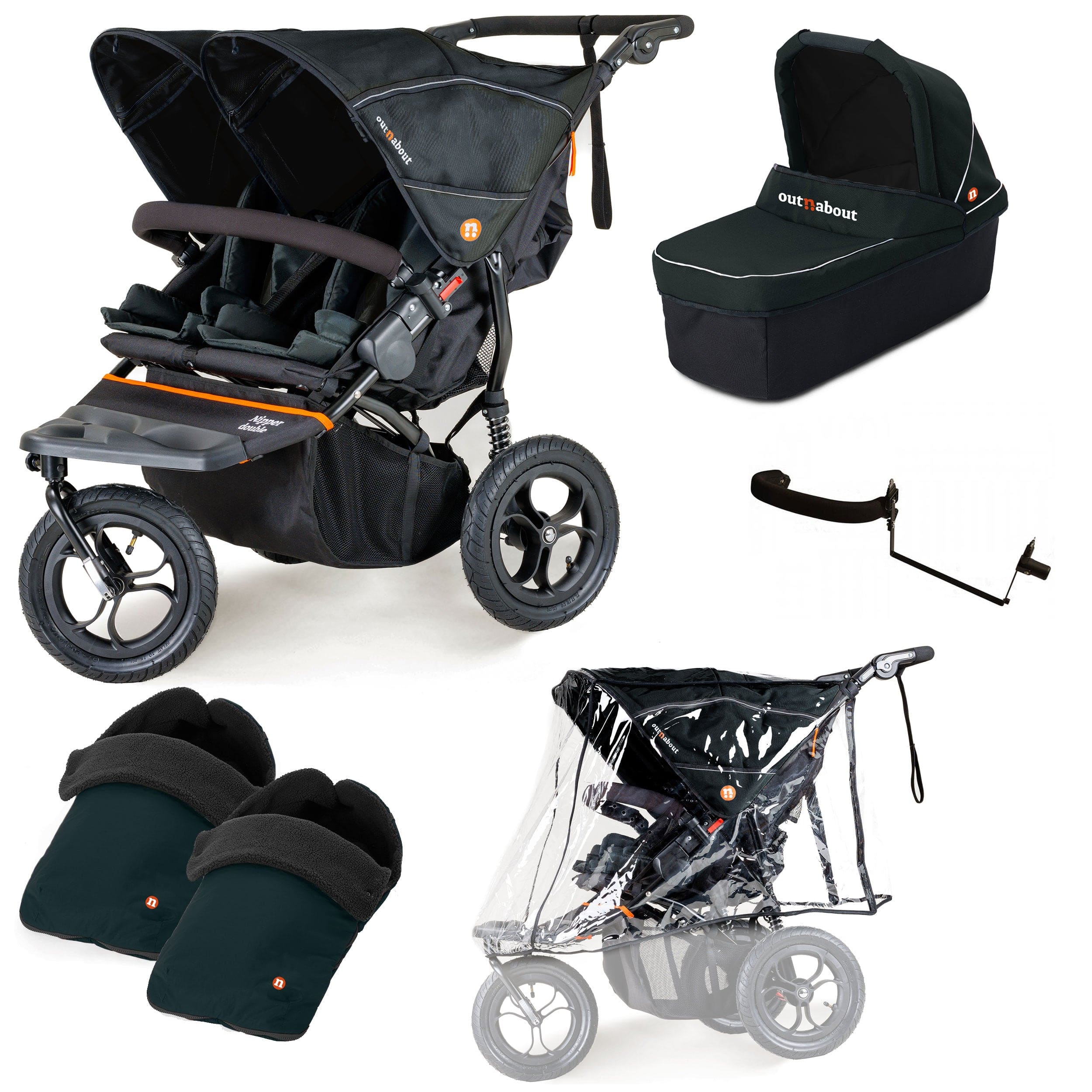 Out n About 3 Wheeler Pushchair Bundles Out n About Nipper Double Duo Essentials Kit in Forest Black 15761-DTN-ESS-FBL