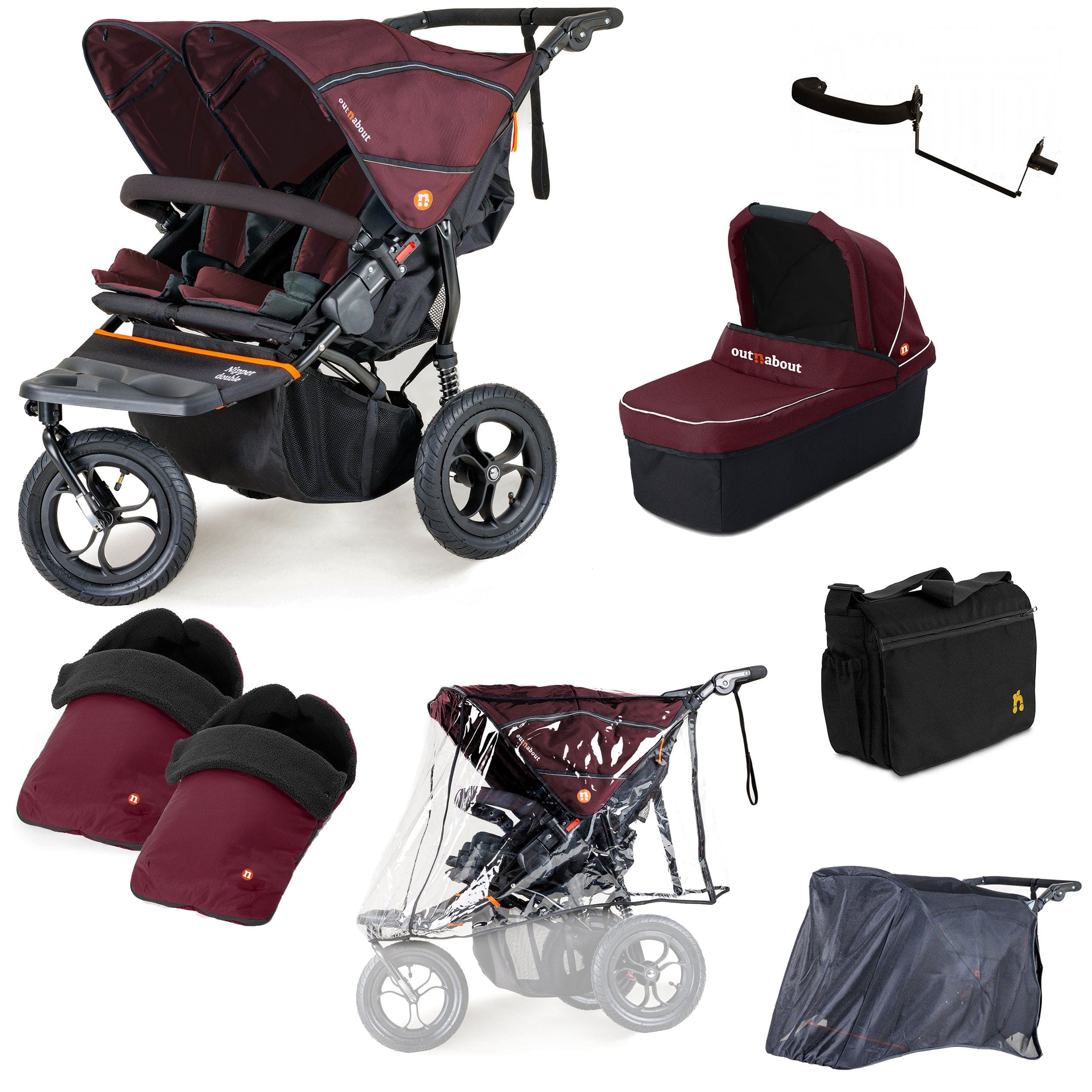 Out n About 3 Wheeler Pushchair Bundles Out n About Nipper Double Duo Ultimate Kit in Brambleberry Red 15792-DTN-ULT-RED