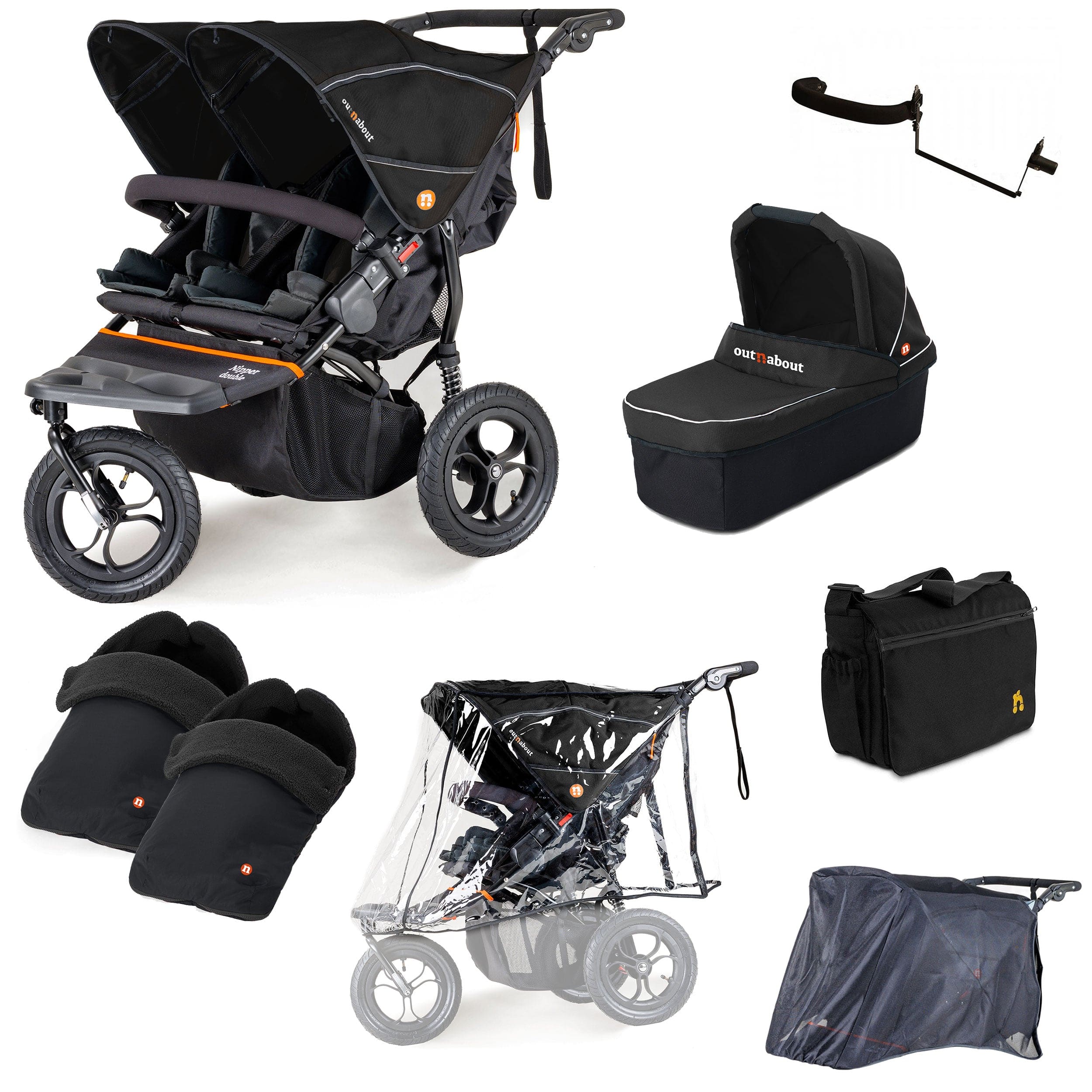 Out n About 3 Wheeler Pushchair Bundles Out n About Nipper Double Duo Ultimate Kit in Summit Black 15794-DTN-ULT-SBL