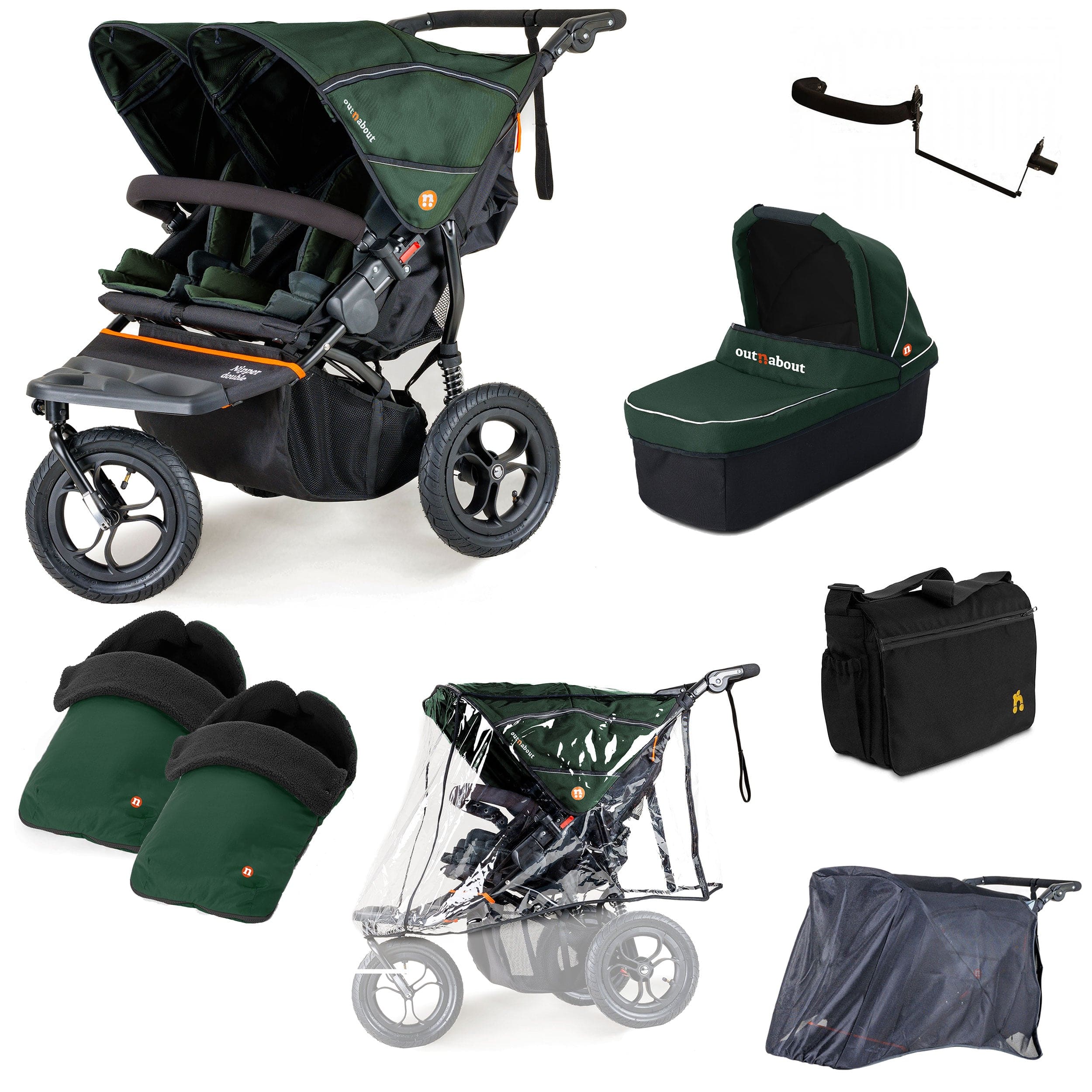 Out n About 3 Wheeler Pushchair Bundles Out n About Nipper Double Duo Ultimate Kit in Sycamore Green 15796-DTN-ULT-GRE