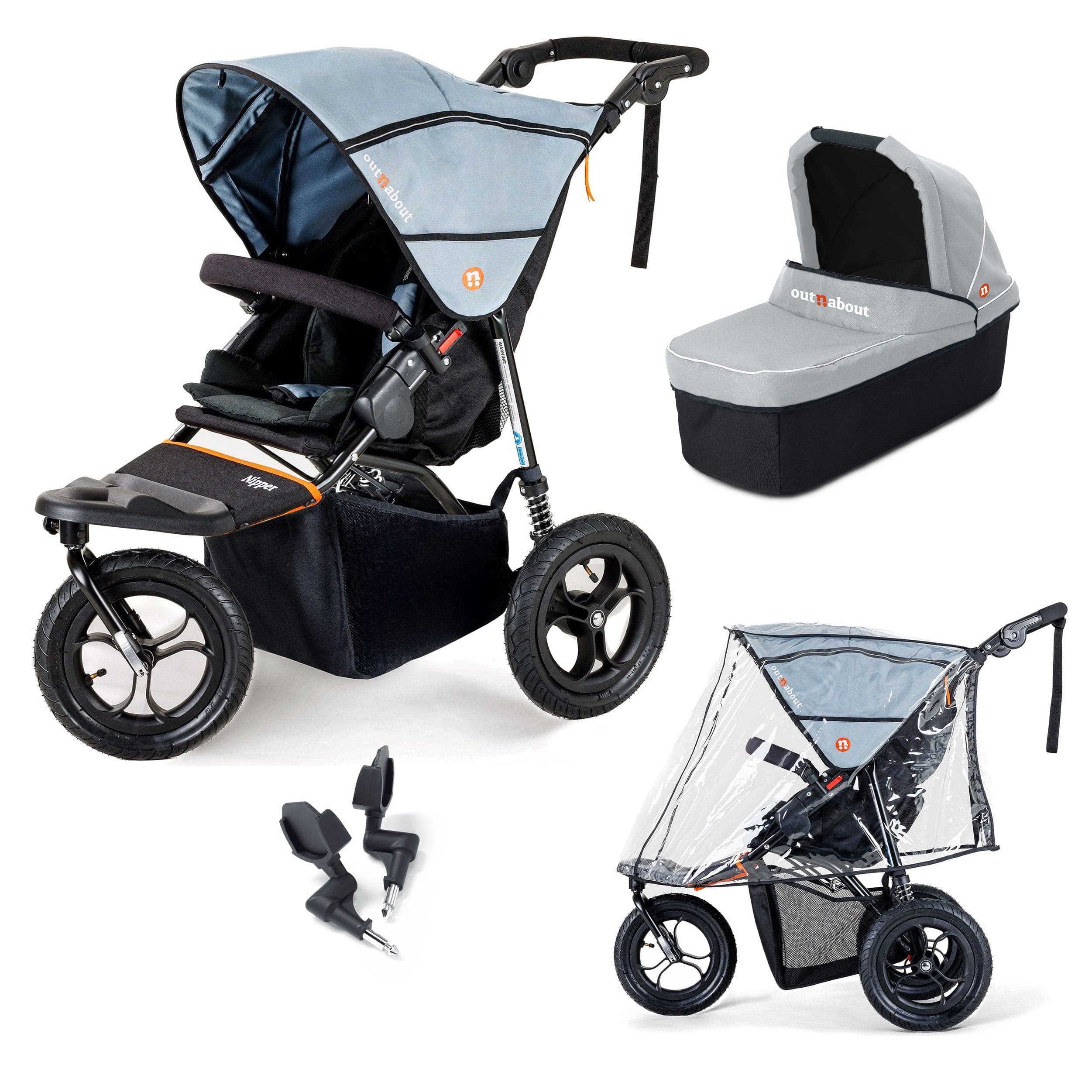 Out n About 3 Wheeler Pushchair Bundles Out n About Nipper Single Starter Kit in Rock Salt Grey 15802-SGL-RSG