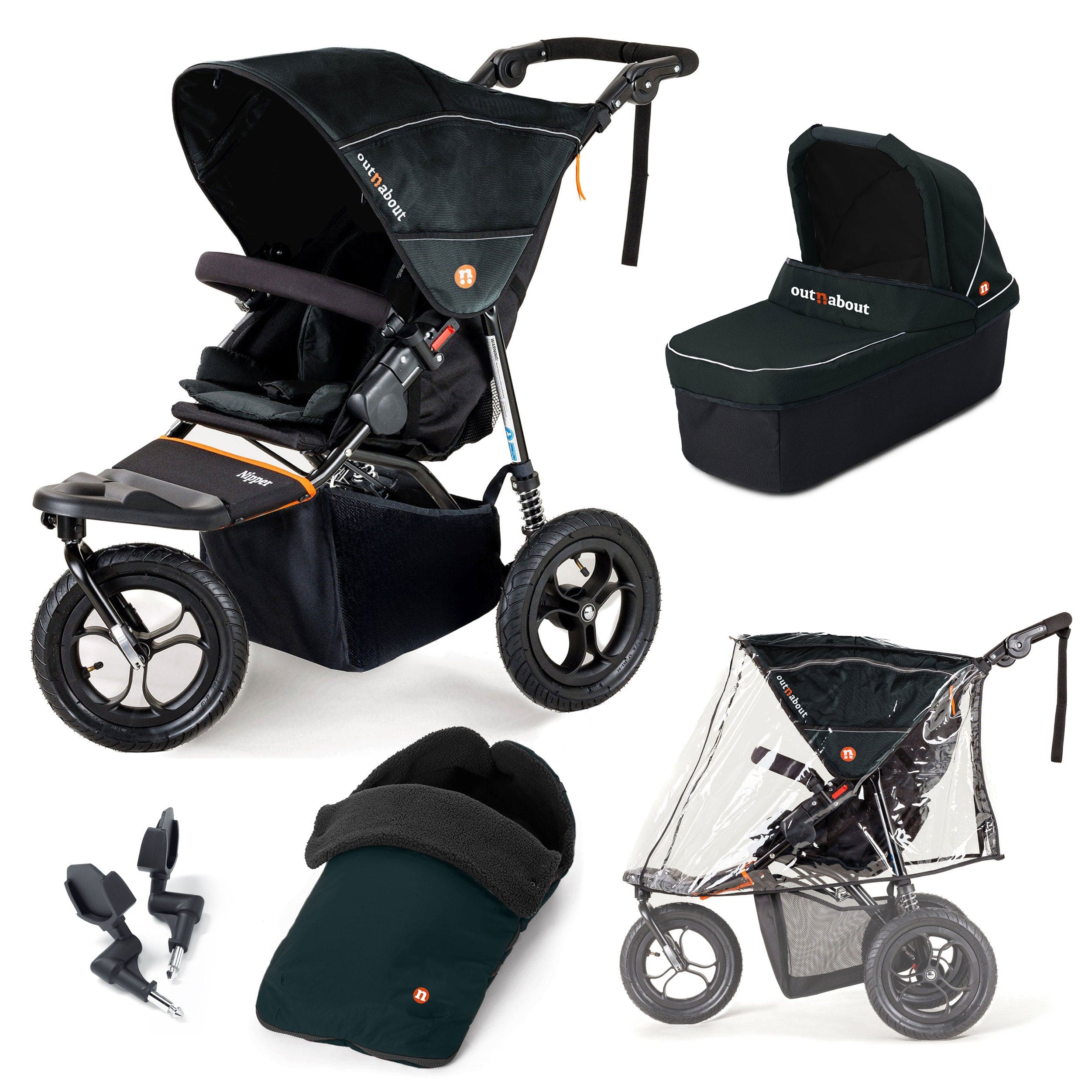 Out n About 3 Wheeler Pushchair Bundles Out n About Nipper Single Essentials Kit in Forest Black 15804-SGL-FBL