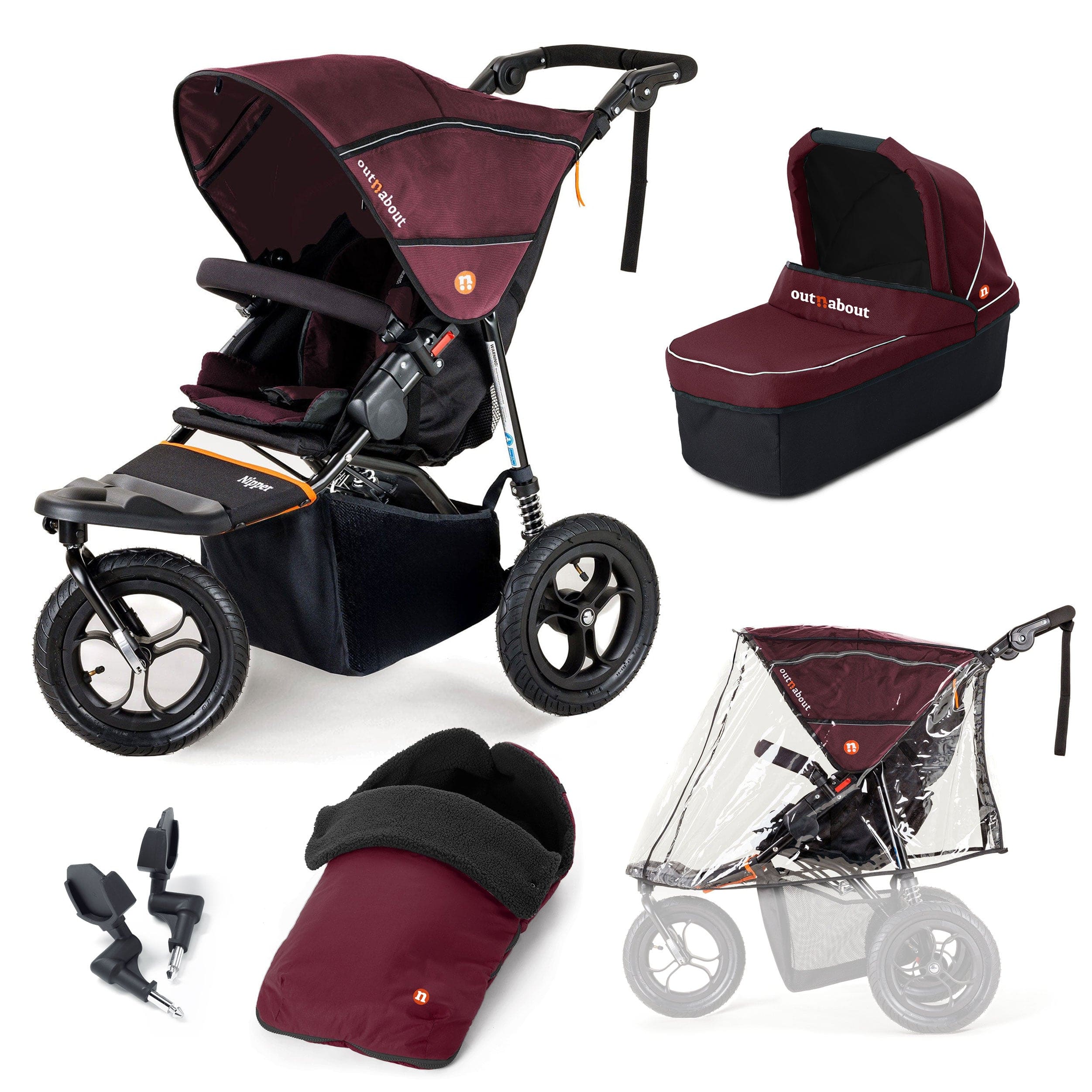 Out n About 3 Wheeler Pushchair Bundles Out n About Nipper Single Essentials Kit in Brambleberry Red 15808-SGL-RED