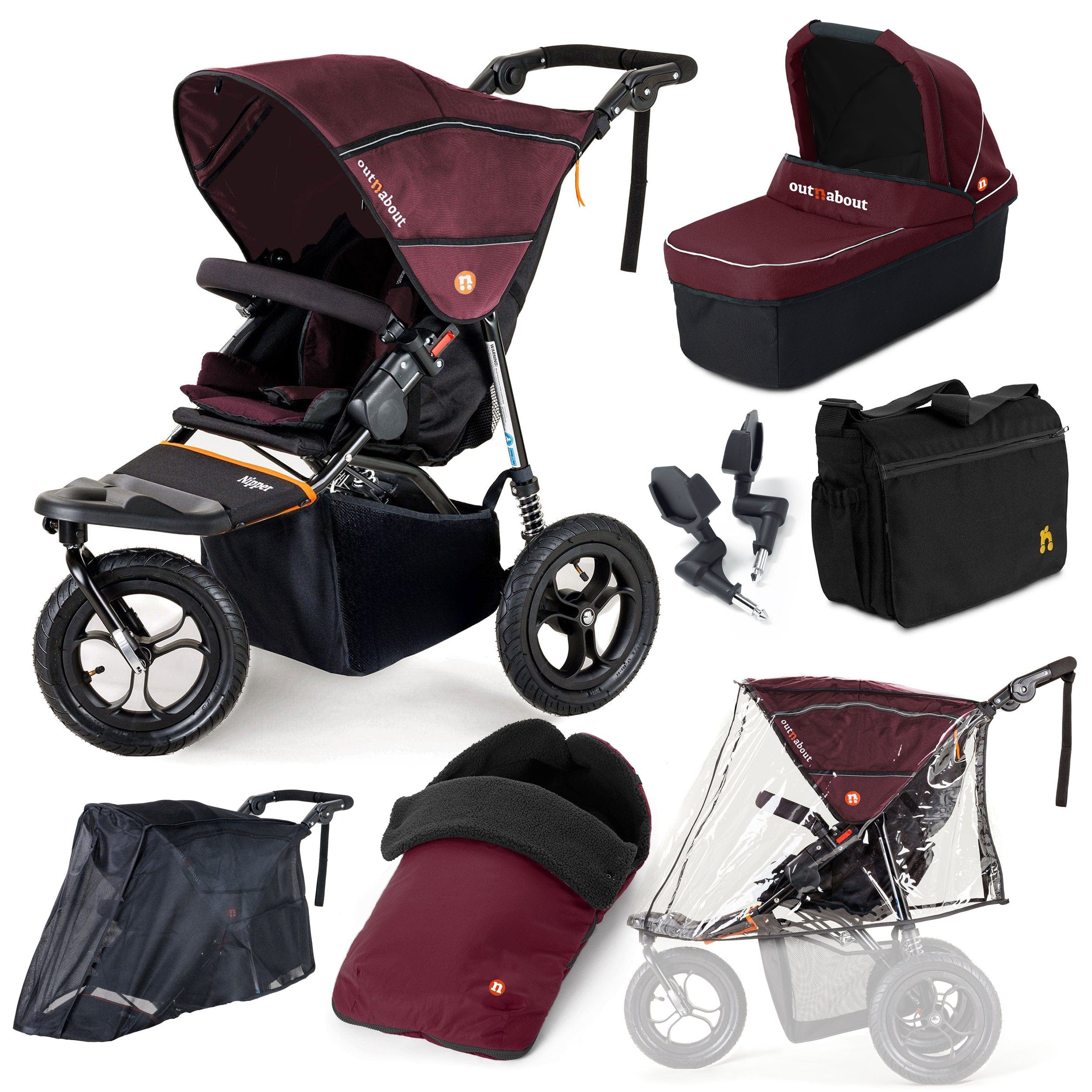 Out n About 3 Wheeler Pushchair Bundles Out n About Nipper Single Ultimate Kit in Brambleberry Red 15811-SGL-RED