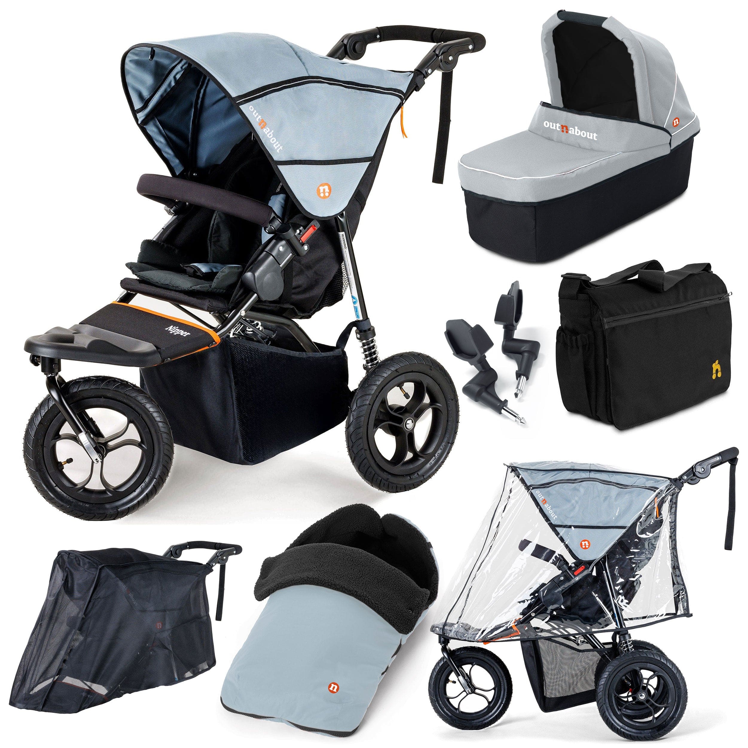 Out n About 3 Wheeler Pushchair Bundles Out n About Nipper Single Ultimate Kit in Rock Salt Grey 15813-SGL-RSG