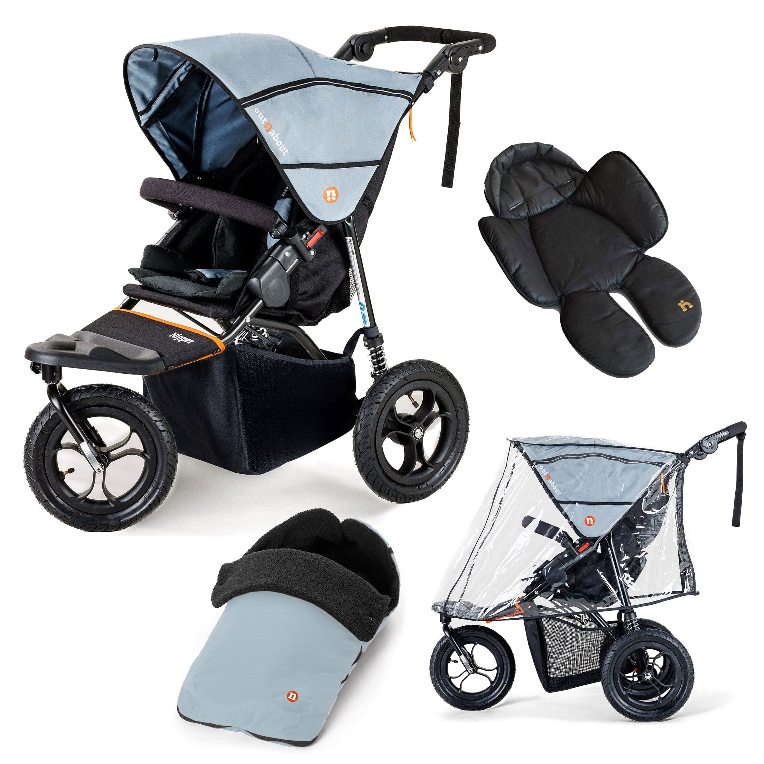 Out n About 3 Wheeler Pushchair Bundles Out n About Nipper Single Comfort Kit in Rock Salt Grey 15818-SGL-RSG