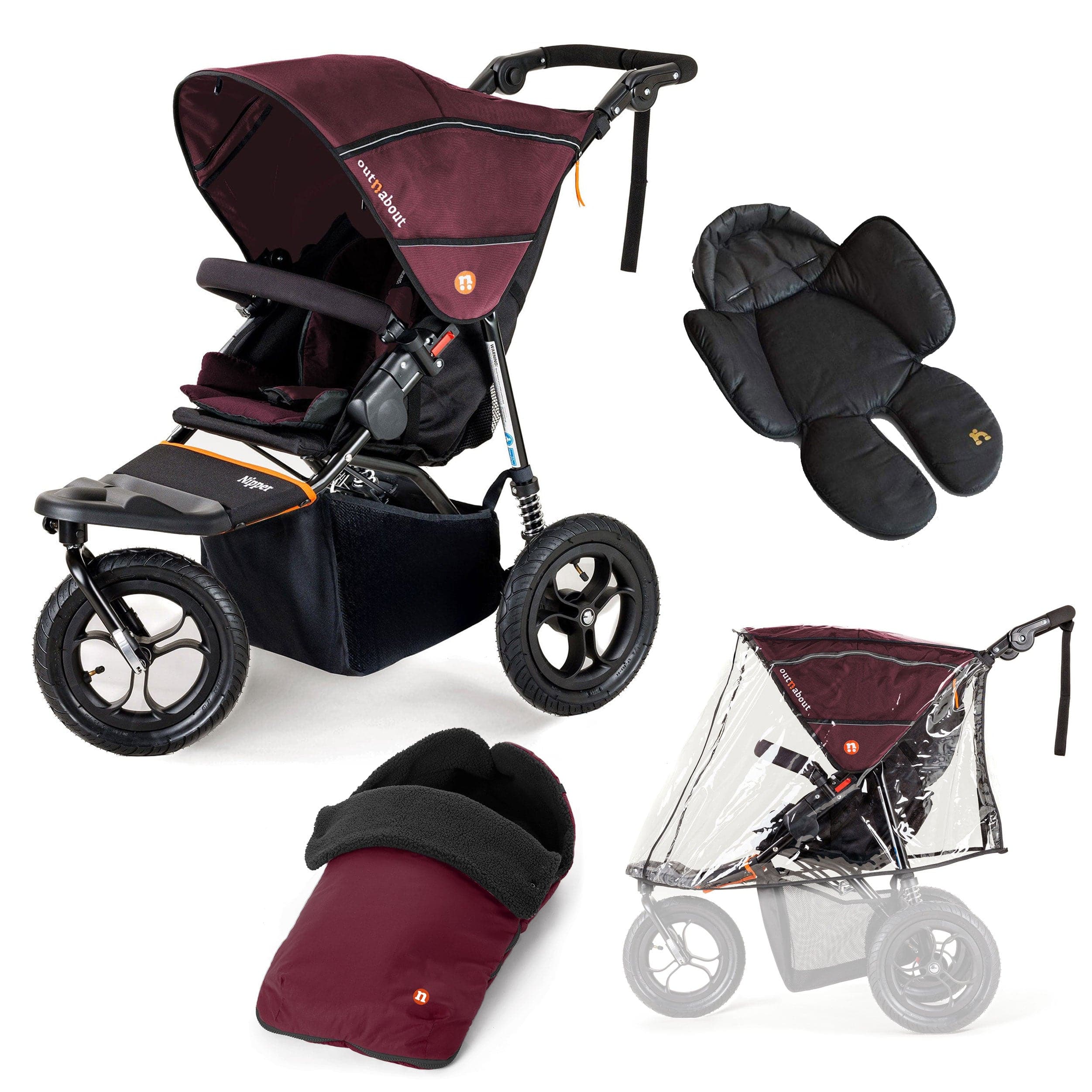 Out n About 3 Wheeler Pushchair Bundles Out n About Nipper Single Comfort Kit in Brambleberry Red 15820-SGL-RED