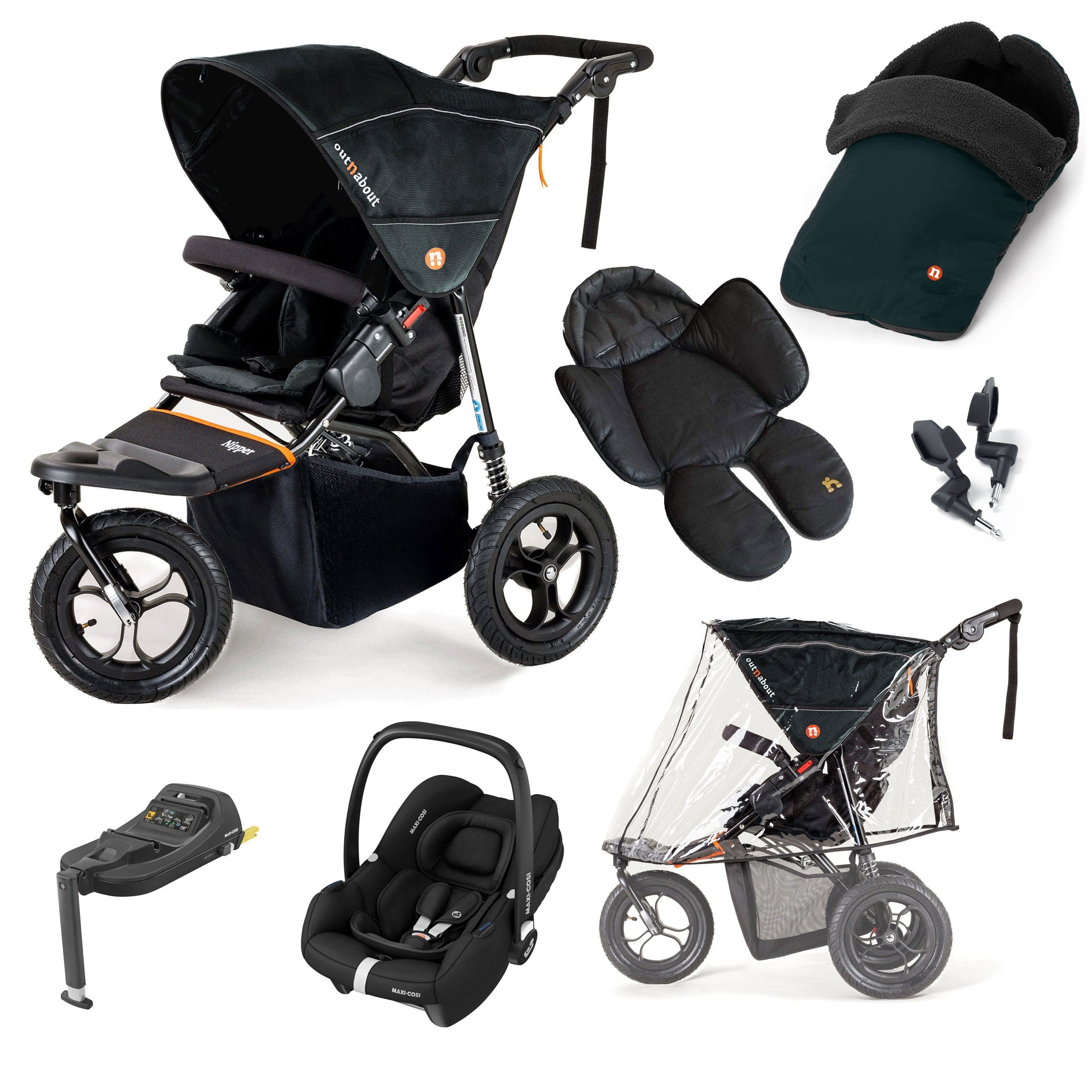 Out n About 3 Wheeler Pushchair Bundles Out n About Nipper Single Maxi-Cosi Comfort Kit in Forest Black 15854-MC-CAB-FB-1