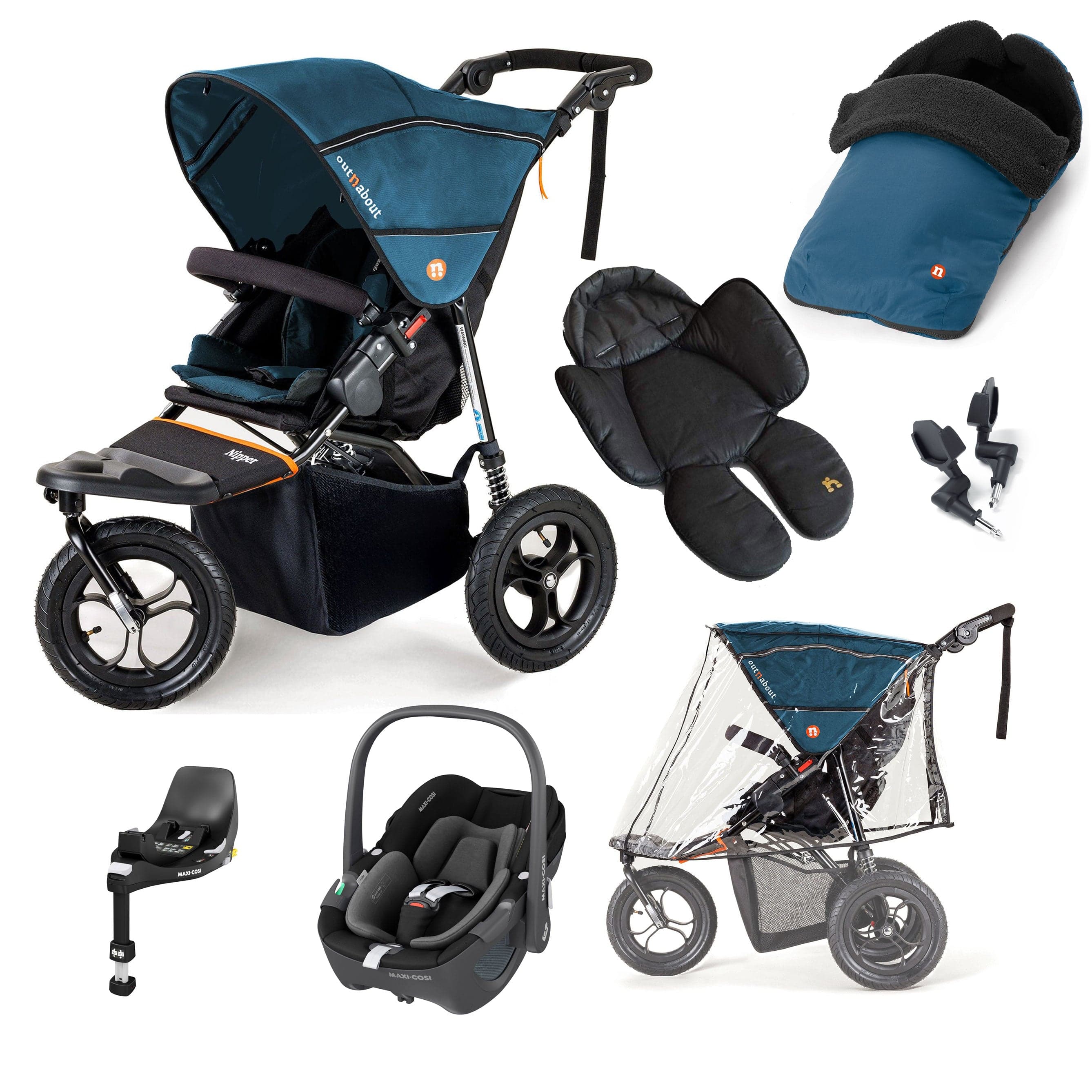 Out n About 3 Wheeler Pushchair Bundles Out n About Nipper Single Maxi-Cosi Comfort Kit in Highland Blue 15857-MC-P360-BLU