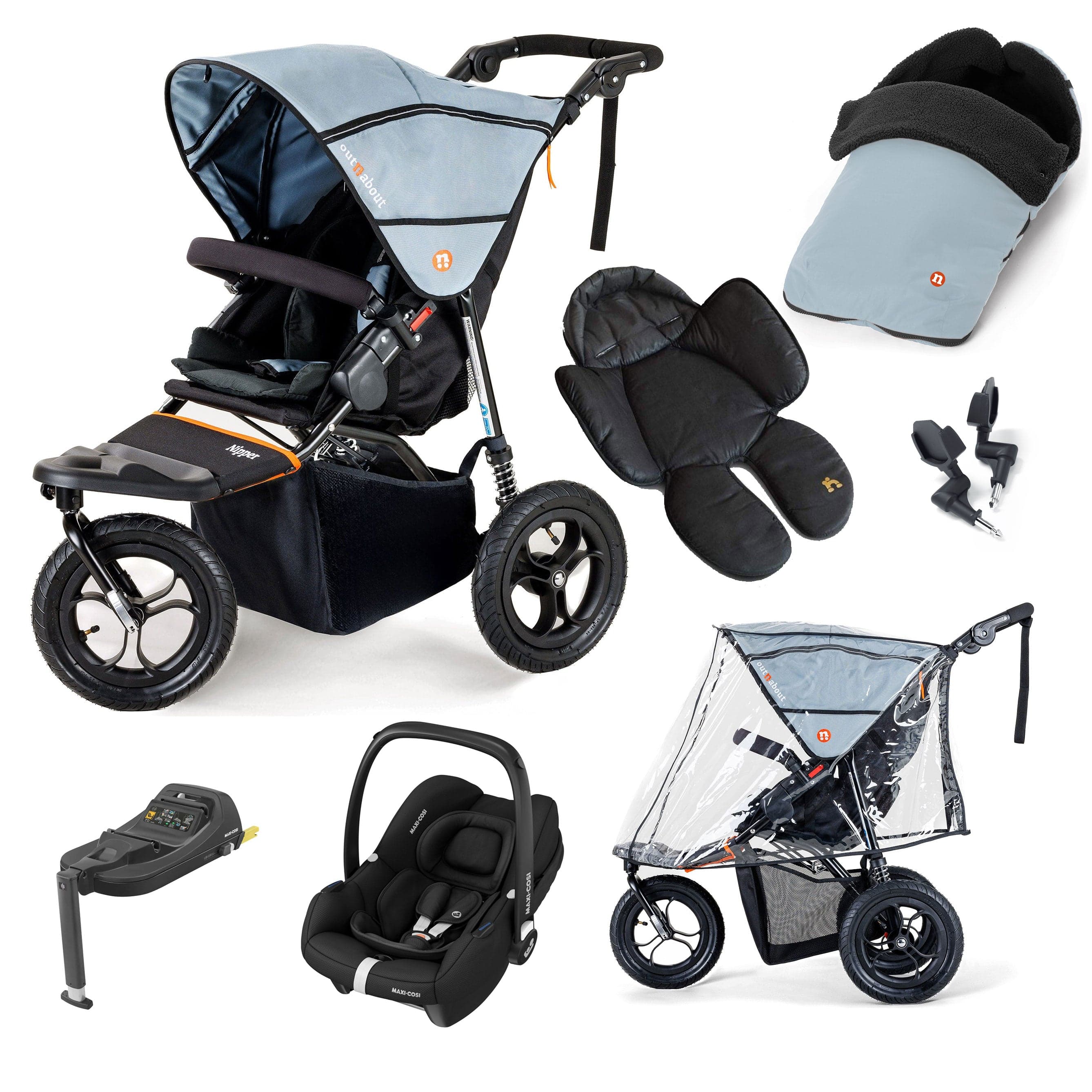 Out n About 3 Wheeler Pushchair Bundles Out n About Nipper Single Maxi-Cosi Comfort Kit in Rock Salt Grey 15858-MC-CAB-RSG