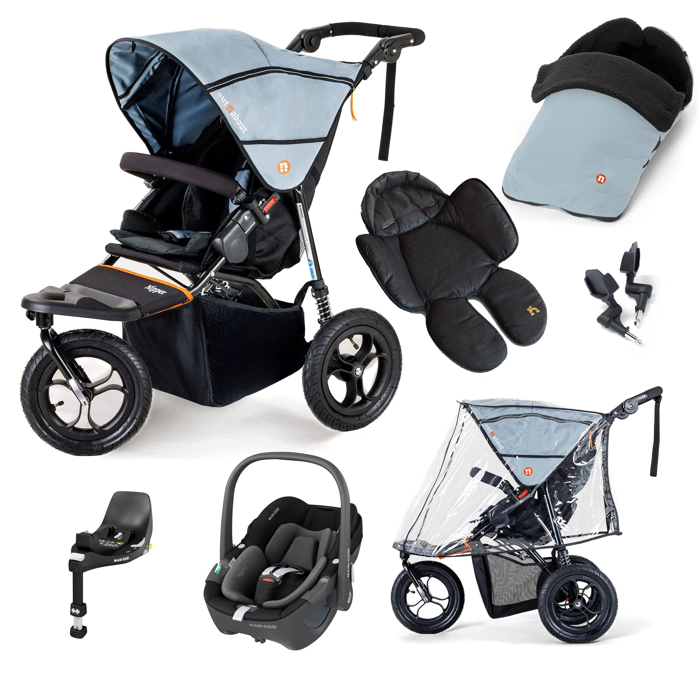 Out n About 3 Wheeler Pushchair Bundles Out n About Nipper Single Maxi-Cosi Comfort Kit in Rock Salt Grey 15859-MC-P360-RSG