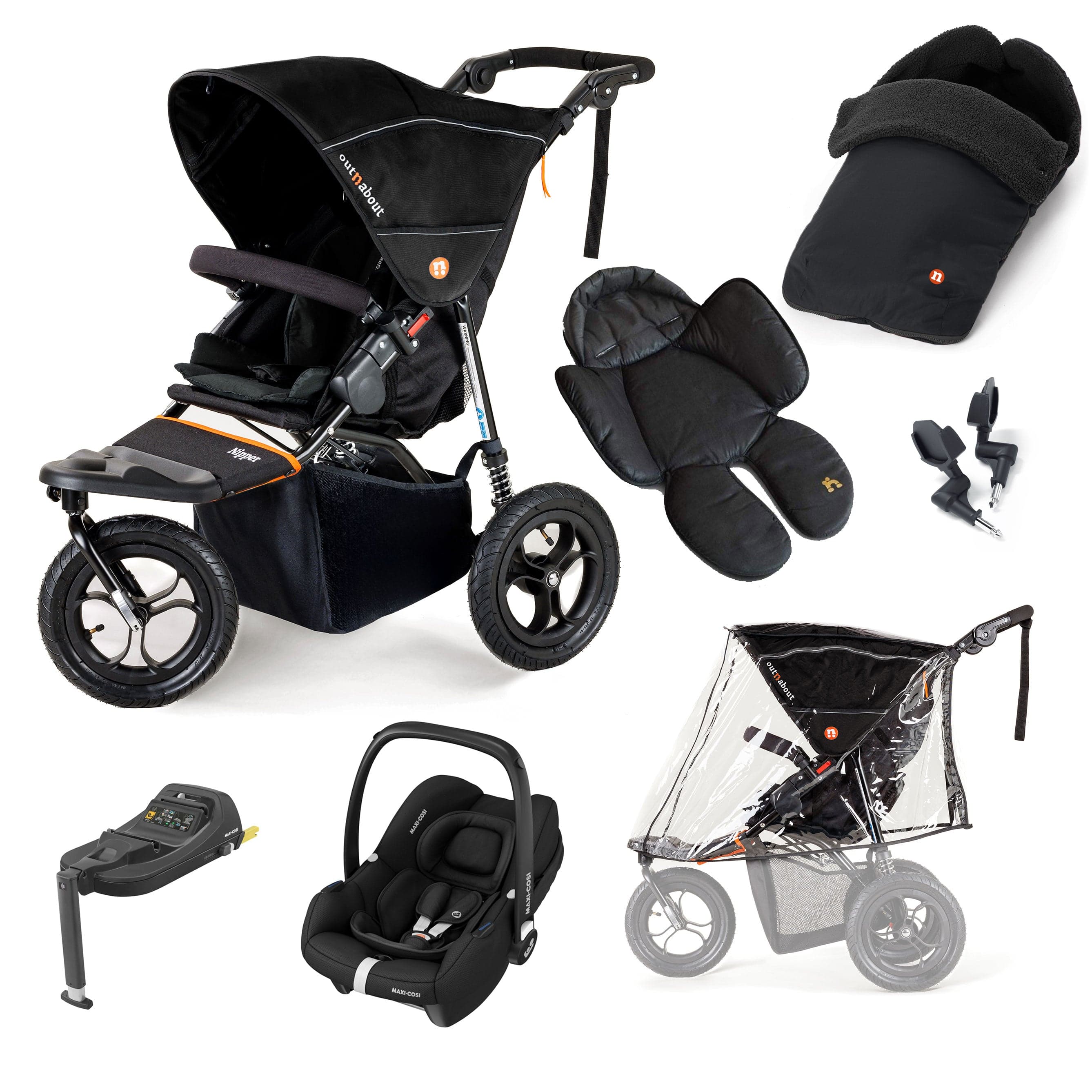 Out n About 3 Wheeler Pushchair Bundles Out n About Nipper Single Maxi-Cosi Comfort Kit in Summit Black 15860-MC-CAB-SB