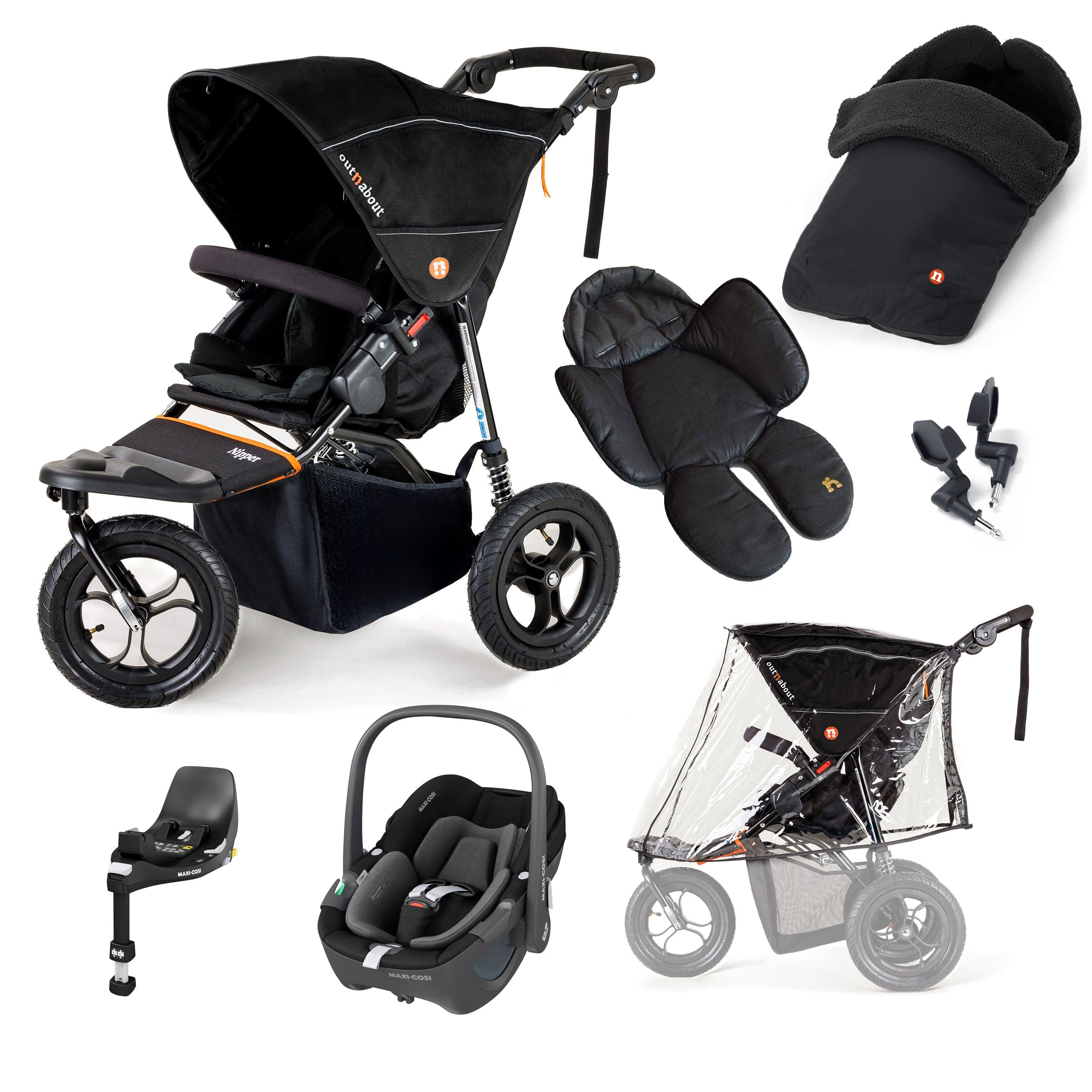 Out n About 3 Wheeler Pushchair Bundles Out n About Nipper Single Maxi-Cosi Comfort Kit in Summit Black 15862-MC-P360-SB