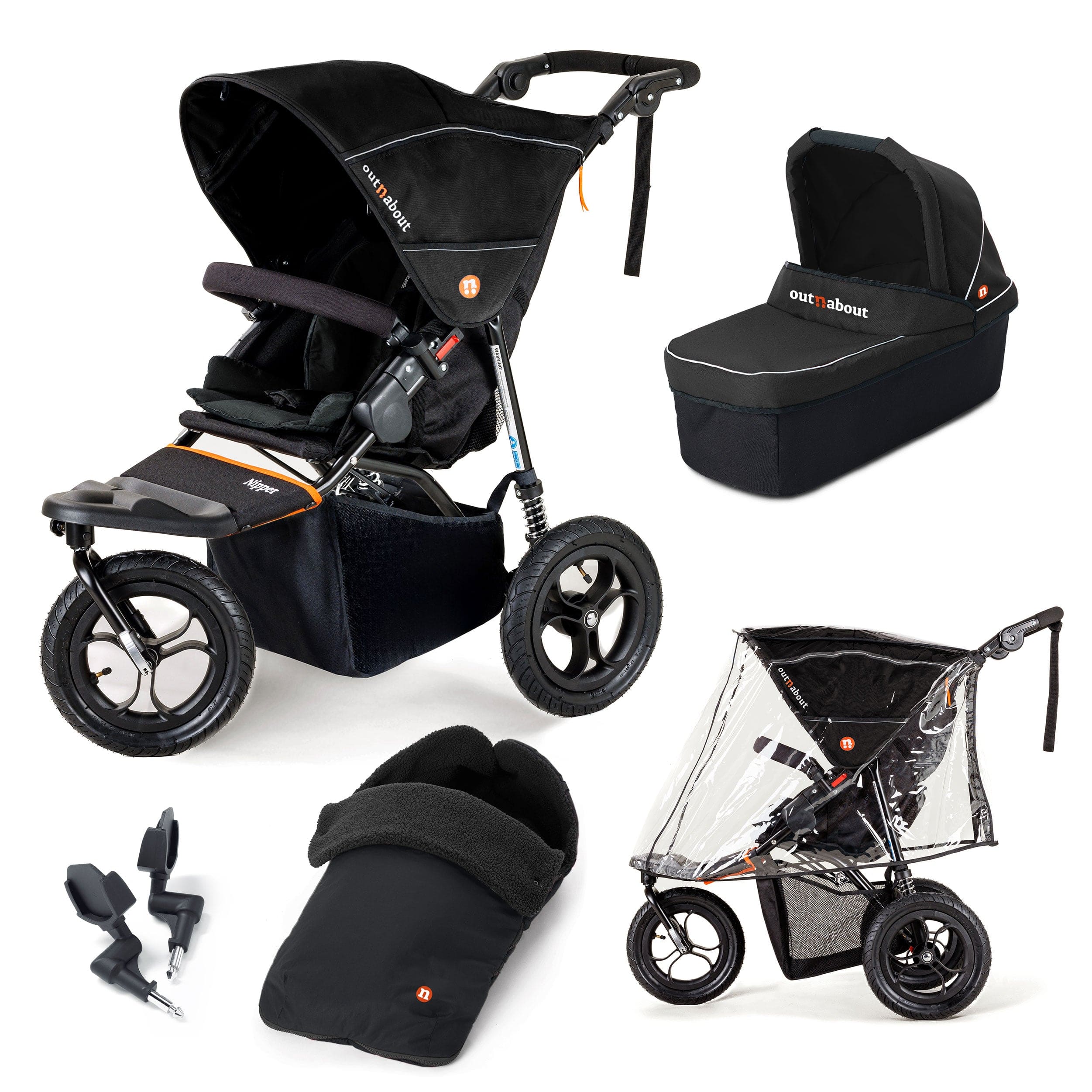 Out n About 3 Wheeler Pushchair Bundles Out n About Nipper Single Essentials Kit in Summit Black 15878-SGL-SBL