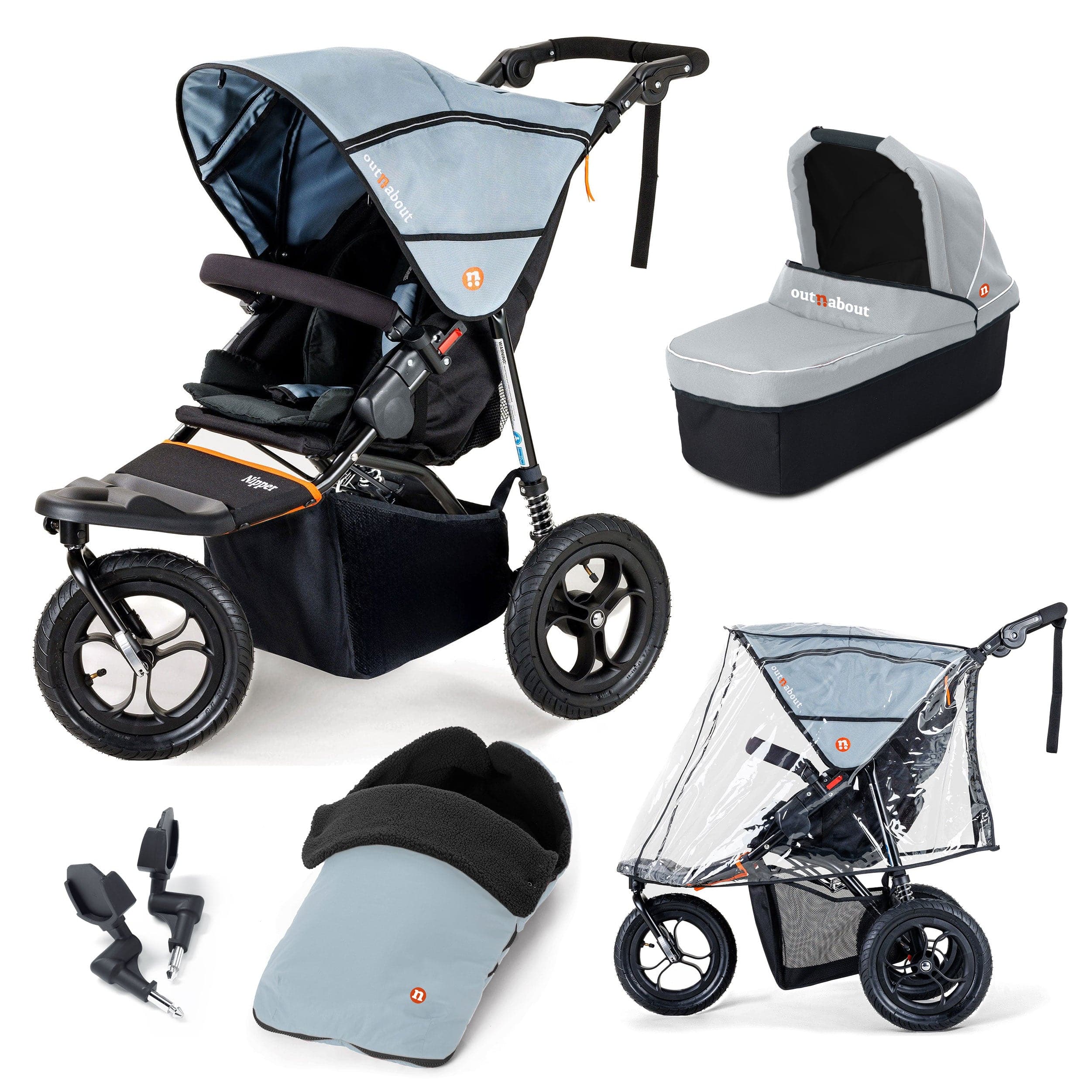 Out n About 3 Wheeler Pushchair Bundles Out n About Nipper Single Essentials Kit in Rock Salt Grey 15879-SGL-RSG