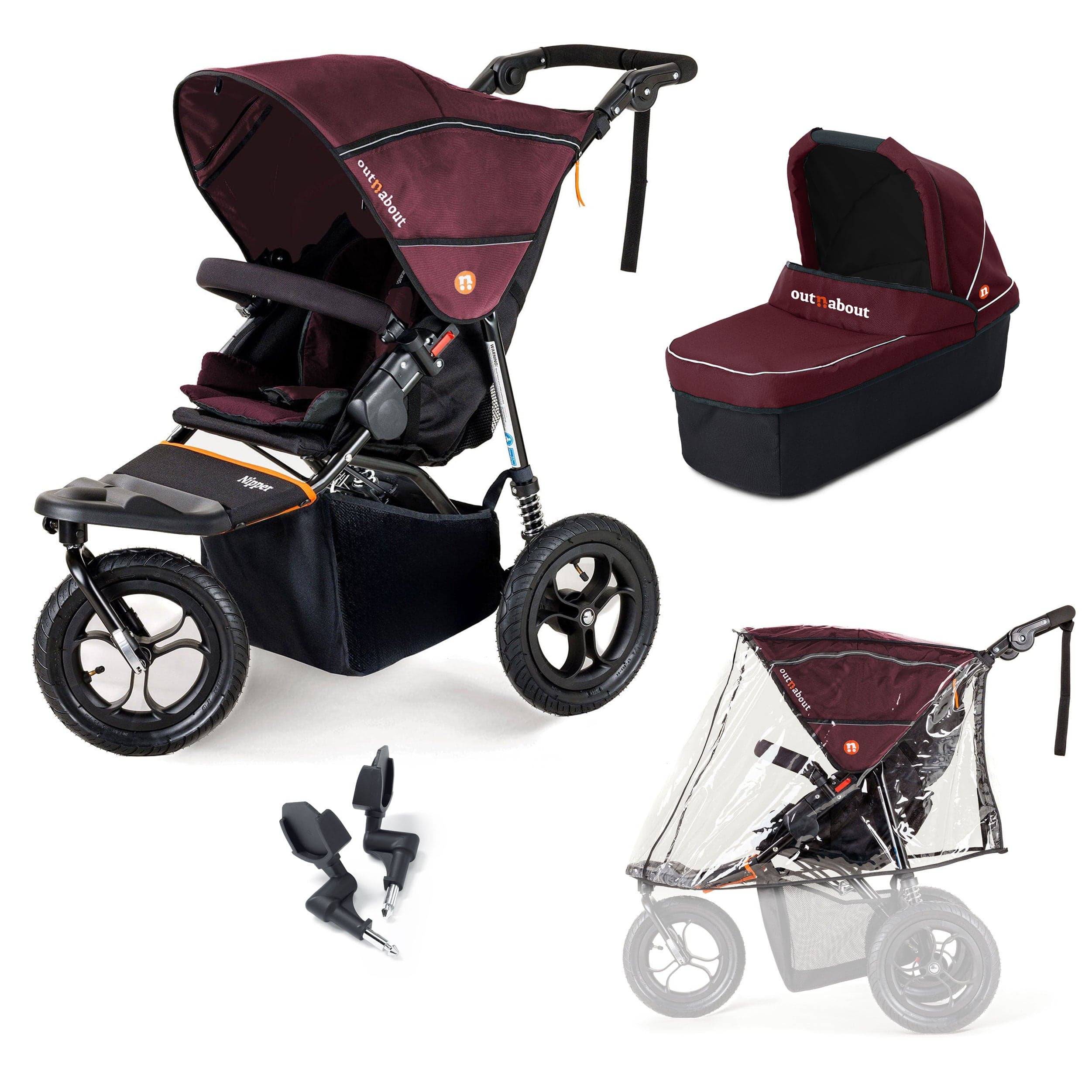 Out n About 3 Wheeler Pushchair Bundles Out n About Nipper Single Starter Kit in Brambleberry Red 15881-SGL-RED