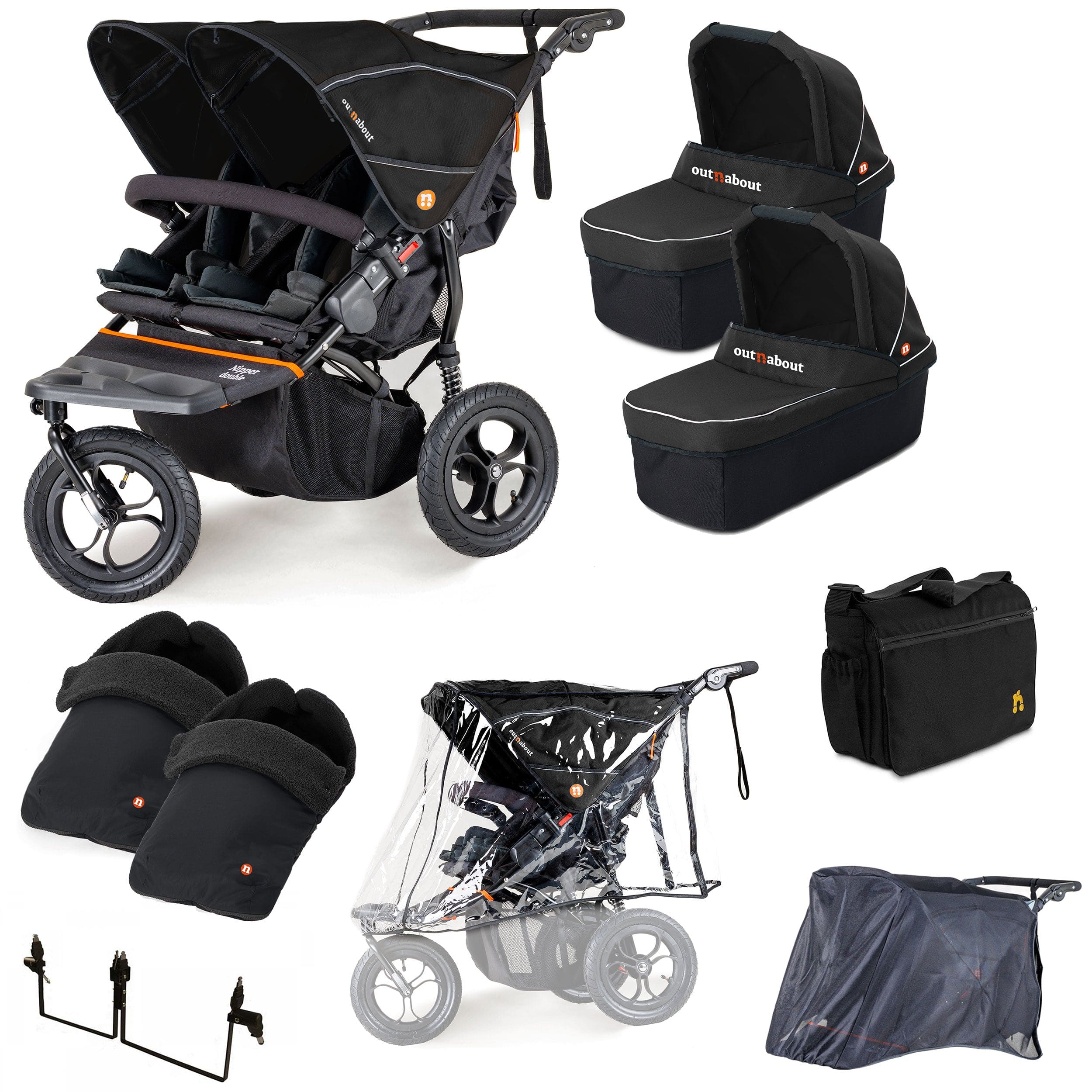 Out n About 3 Wheeler Pushchair Bundles Out n About Nipper Double Twin Ultimate Kit in Summit Black 15883-DTW-ULT-SBL