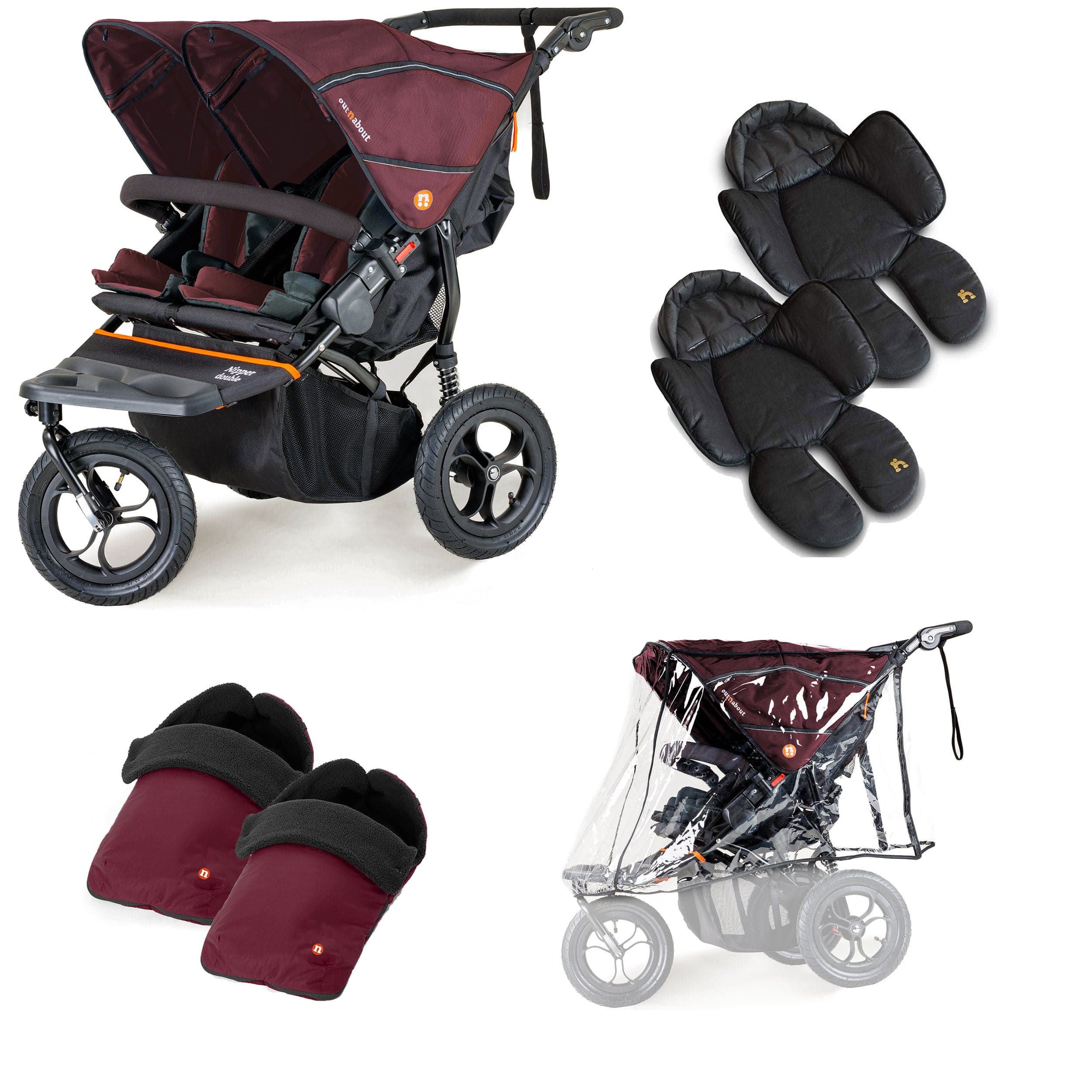 Out n About 3 Wheeler Pushchair Bundles Out n About Nipper Double Twin Comfort Kit in Brambleberry Red 15884-DTW-COM-RED