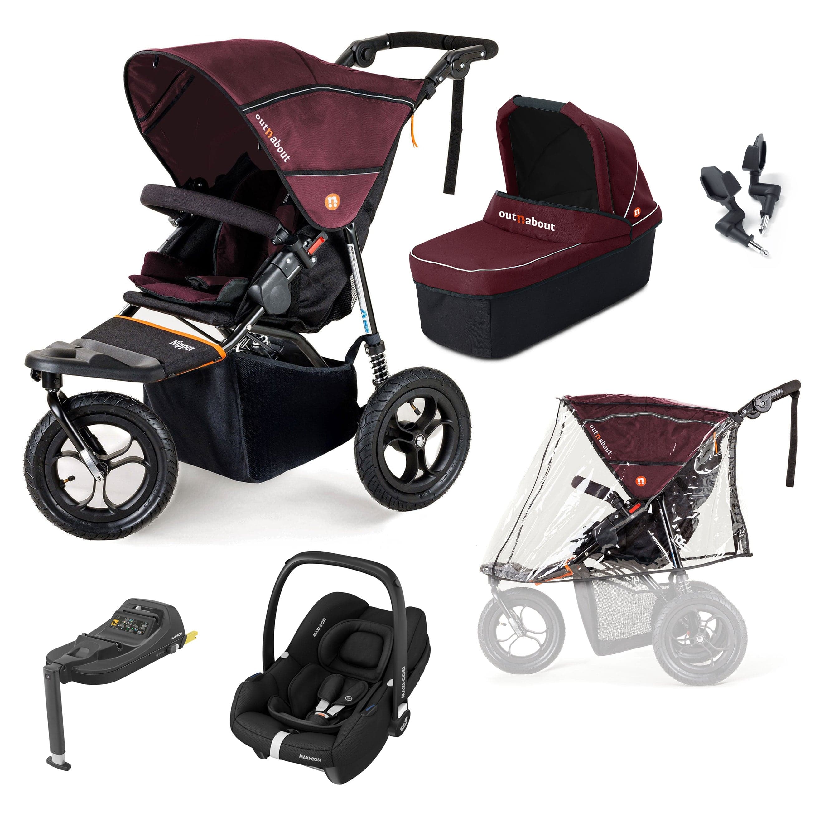 Out n About Travel Systems Out n About Nipper Single Maxi-Cosi Starter Kit in Brambleberry Red 15798-MC-CAB-RED