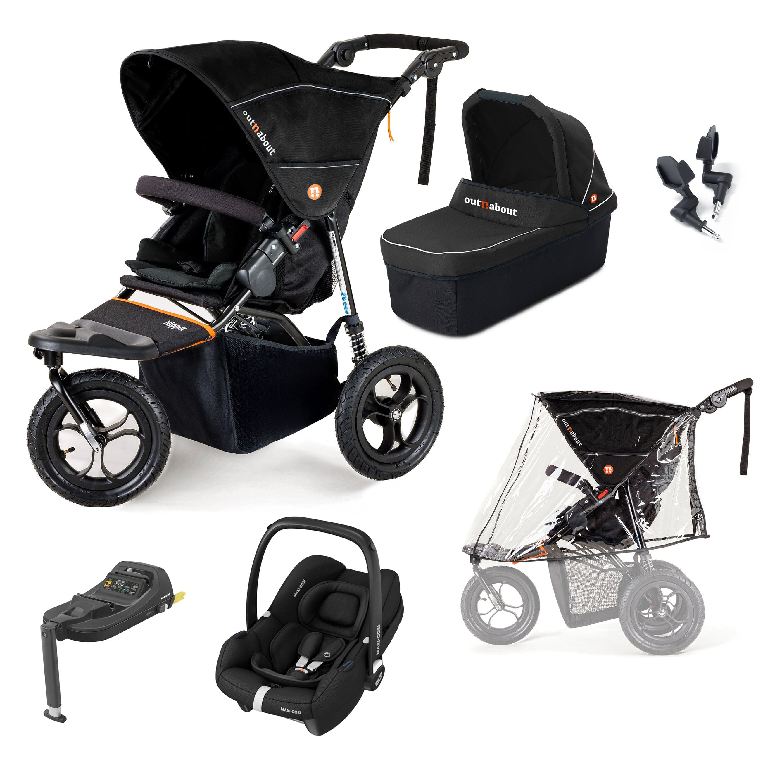 Out n About Travel Systems Out n About Nipper Single Maxi-Cosi Starter Kit in Summit Black 15800-MC-CAB-SB