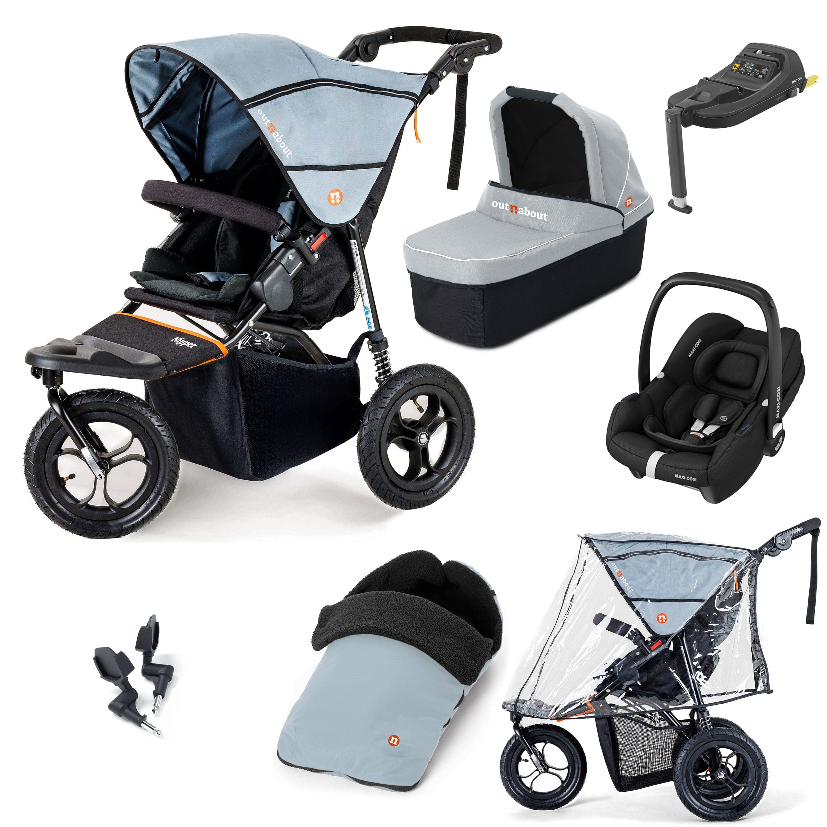 Out n About Travel Systems Out n About Nipper Single Maxi-Cosi Essential Kit in Rock Salt Grey 15806-MC-CAB-RSG