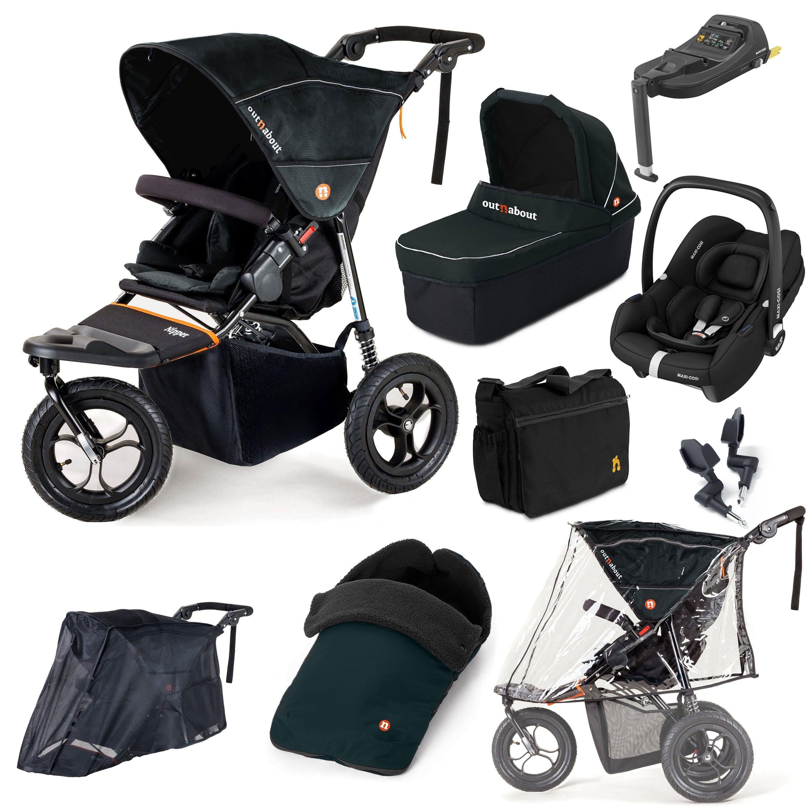 Out n About Travel Systems Out n About Nipper Single Maxi-Cosi Ultimate Kit in Forest Black 15815-MC-CAB-FB-1