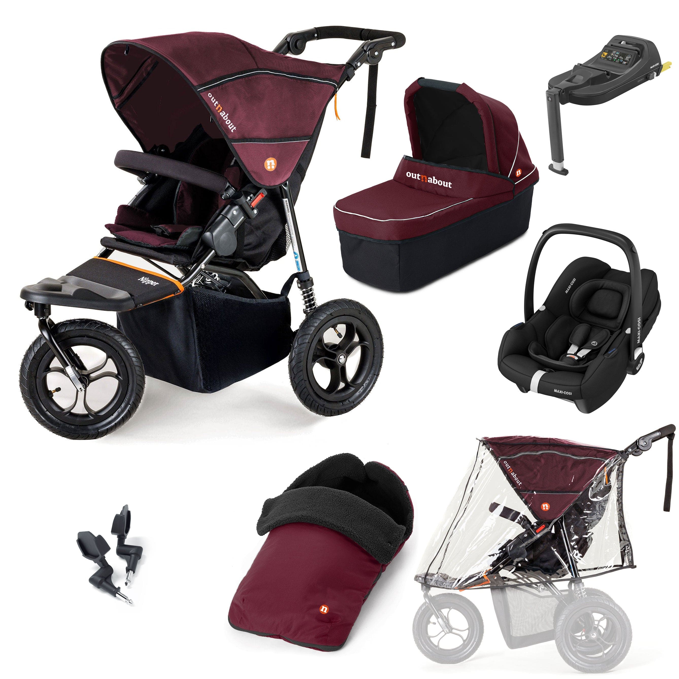 Out n About Travel Systems Out n About Nipper Single Maxi-Cosi Essential Kit in Brambleberry Red 15822-MC-CAB-RED