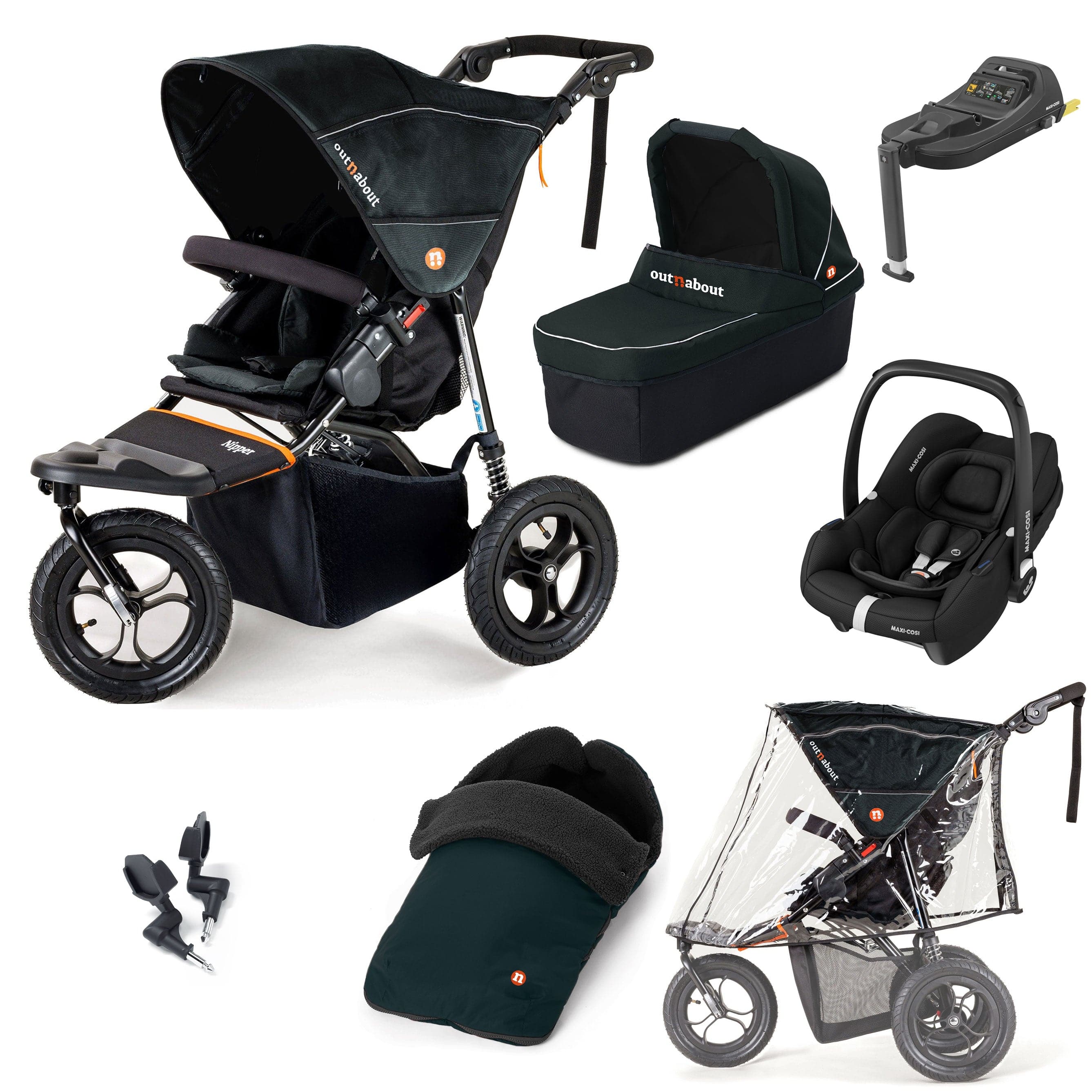 Out n About Travel Systems Out n About Nipper Single Maxi-Cosi Essential Kit in Forest Black 15824-MC-CAB-FB