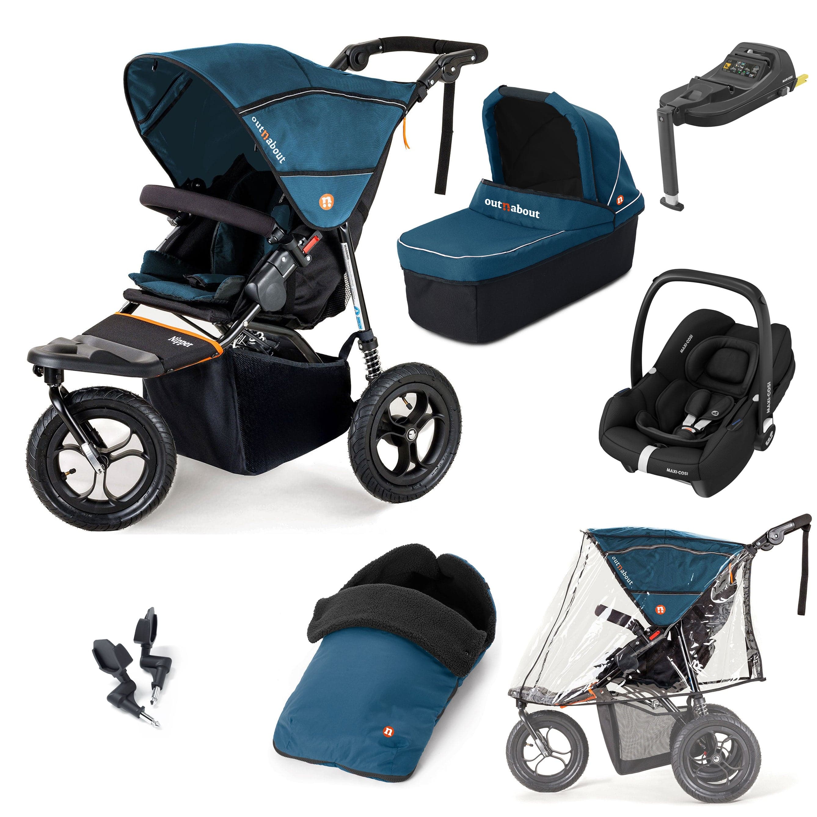 Out n About Travel Systems Out n About Nipper Single Maxi-Cosi Essential Kit in Highland Blue 15826-MC-CAB-BLU