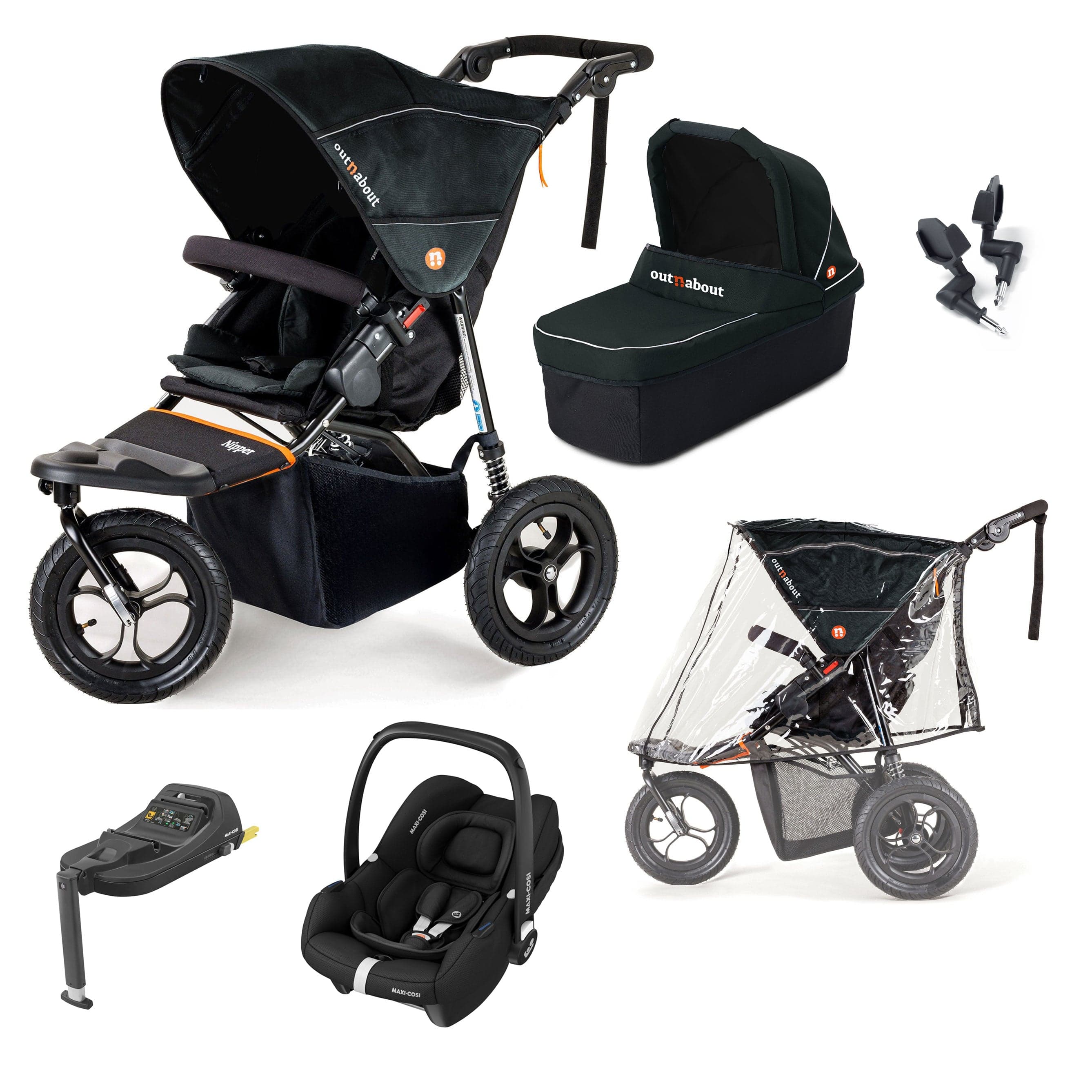 Out n About Travel Systems Out n About Nipper Single Maxi-Cosi Starter Kit in Forest Black 15832-MC-CAB-FB-1