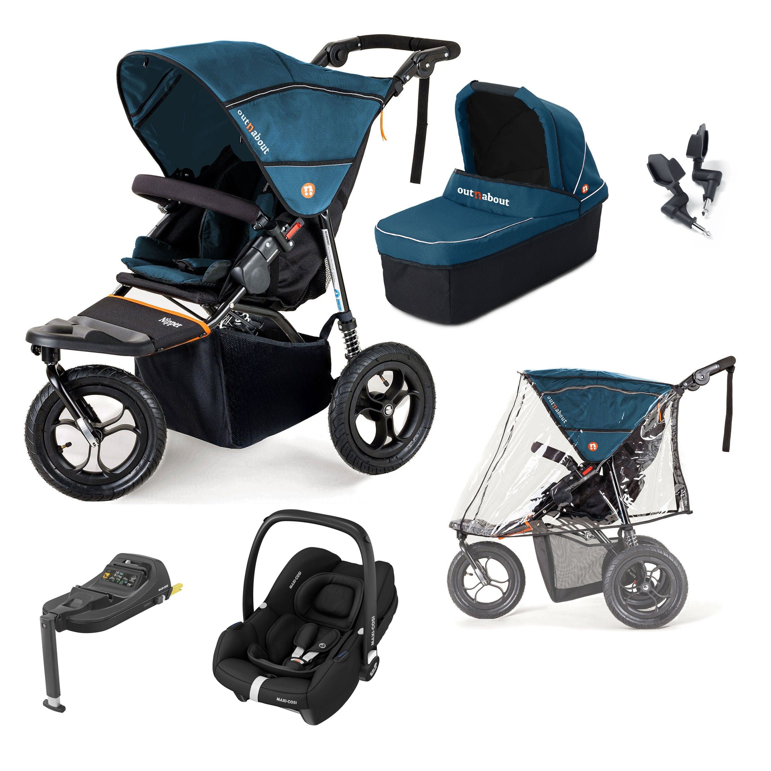 Out n About Travel Systems Out n About Nipper Single Maxi-Cosi Starter Kit in Highland Blue 15834-MC-CAB-BLU