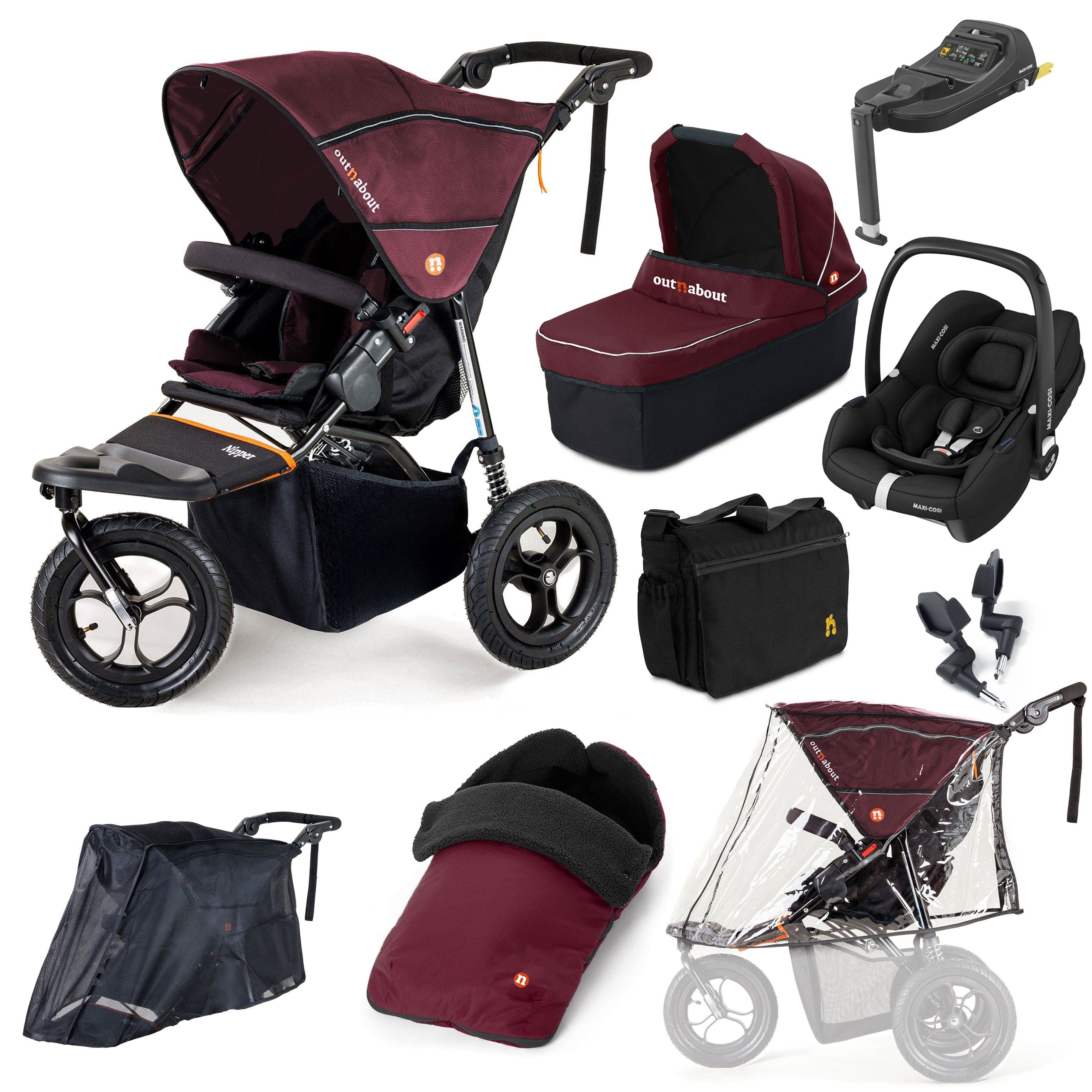 Out n About Travel Systems Out n About Nipper Single Maxi-Cosi Ultimate Kit in Brambleberry Red 15841-MC-CAB-RED