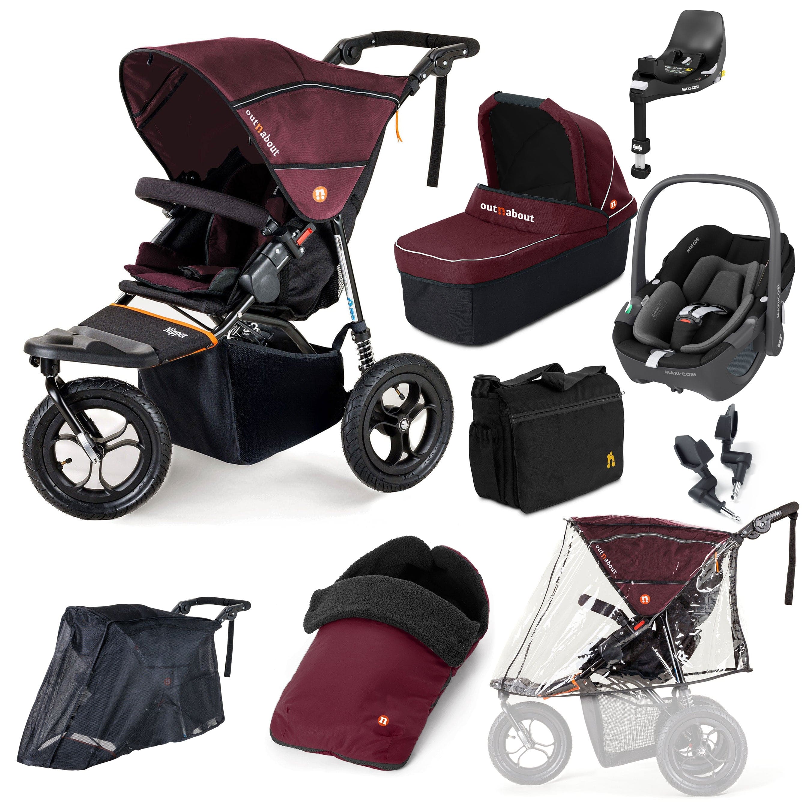 Out n About Travel Systems Out n About Nipper Single Maxi-Cosi Ultimate Kit in Brambleberry Red 15842-MC-P360-RED