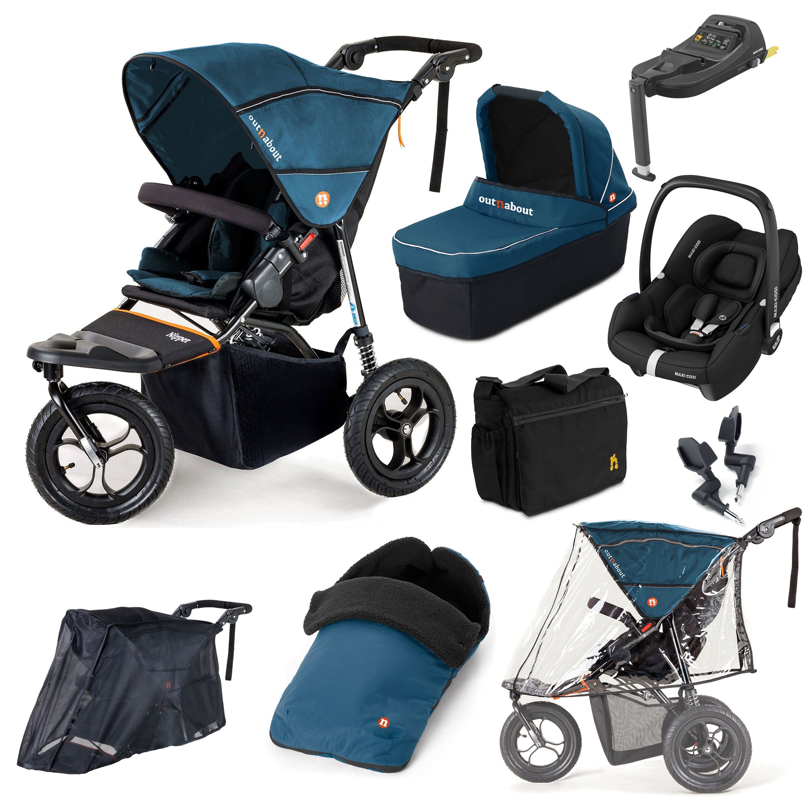 Out n About Travel Systems Out n About Nipper Single Maxi-Cosi Ultimate Kit in Highland Blue 15844-MC-CAB-BLU