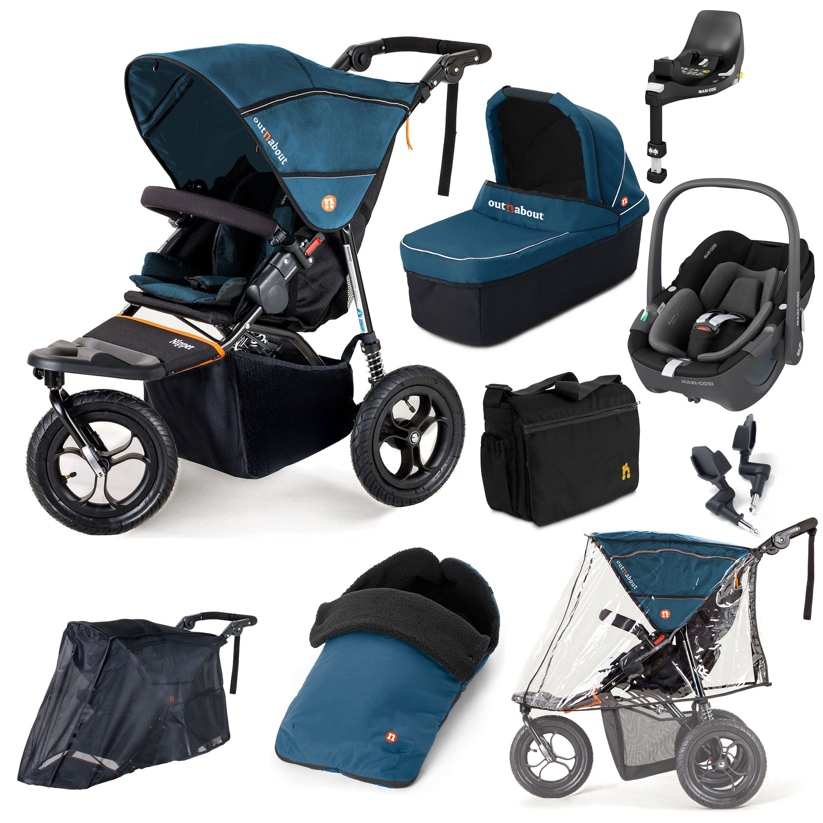 Out n About Travel Systems Out n About Nipper Single Maxi-Cosi Ultimate Kit in Highland Blue 15845-MC-P360-BLU