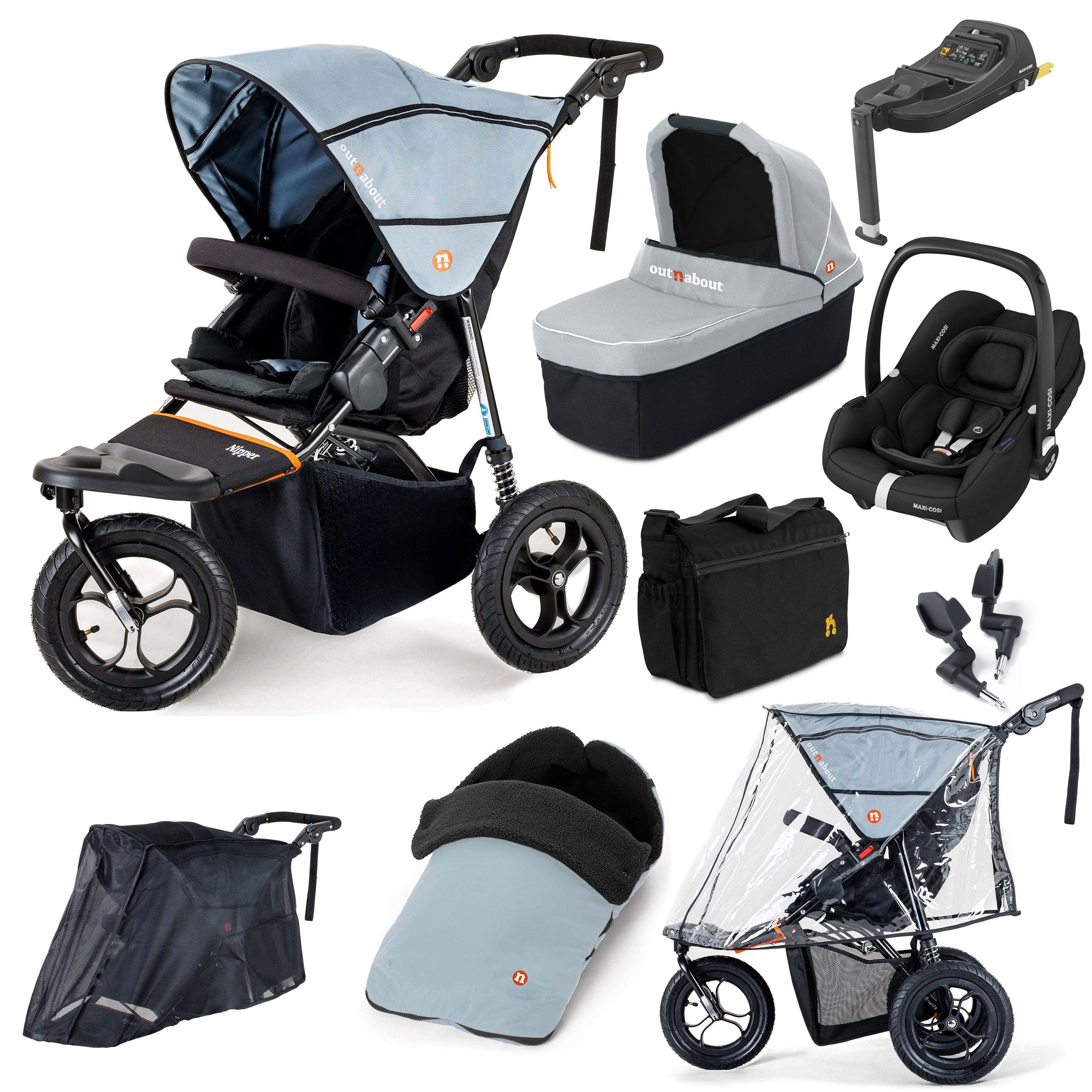 Out n About Travel Systems Out n About Nipper Single Maxi-Cosi Ultimate Kit in Rock Salt Grey 15846-MC-CAB-RSG