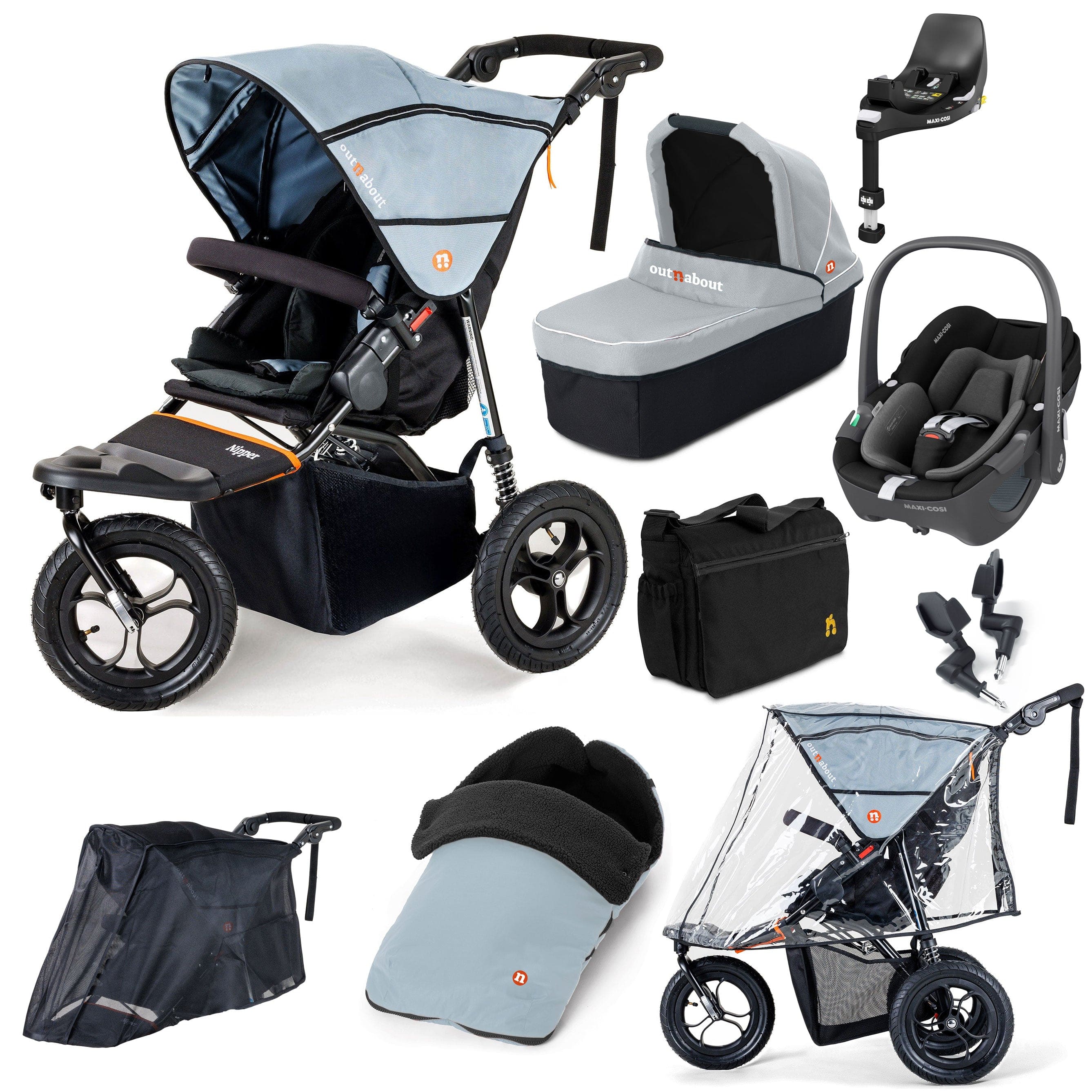 Out n About Travel Systems Out n About Nipper Single Maxi-Cosi Ultimate Kit in Rock Salt Grey 15847-MC-P360-RSG