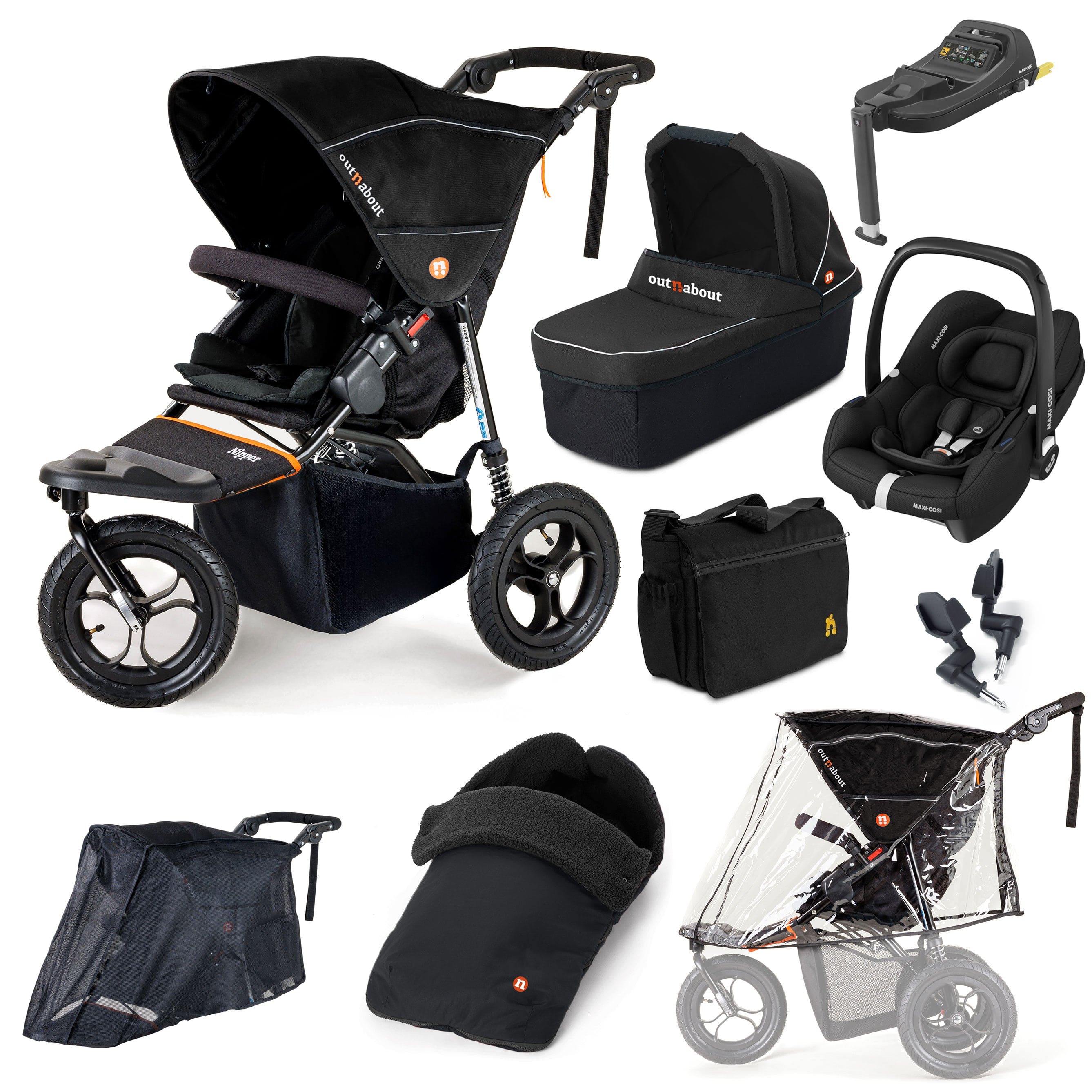 Out n About Travel Systems Out n About Nipper Single Maxi-Cosi Ultimate Kit in Summit Black 15848-MC-CAB-SB