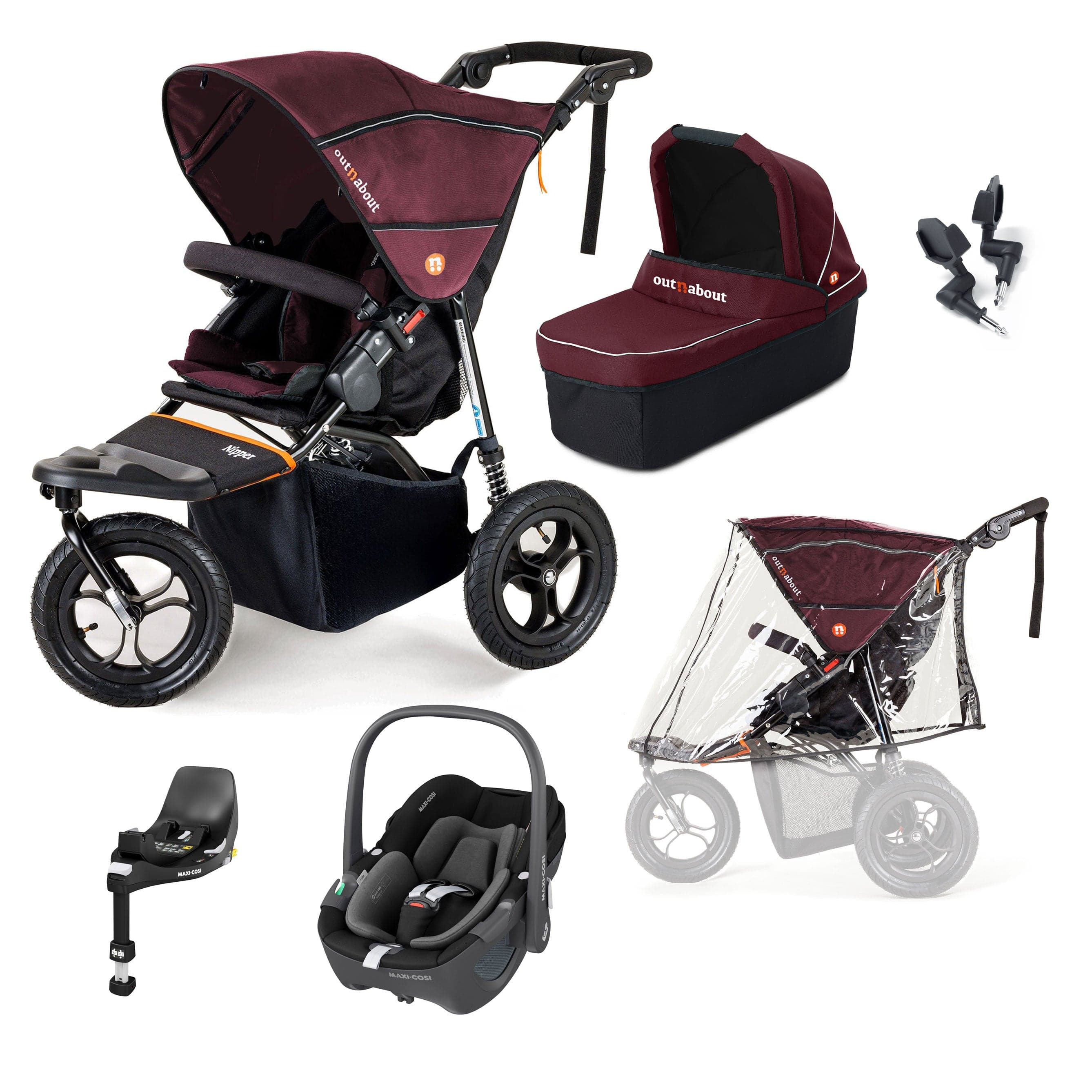 Out n About Travel Systems Out n About Nipper Single Maxi-Cosi Starter Kit in Brambleberry Red