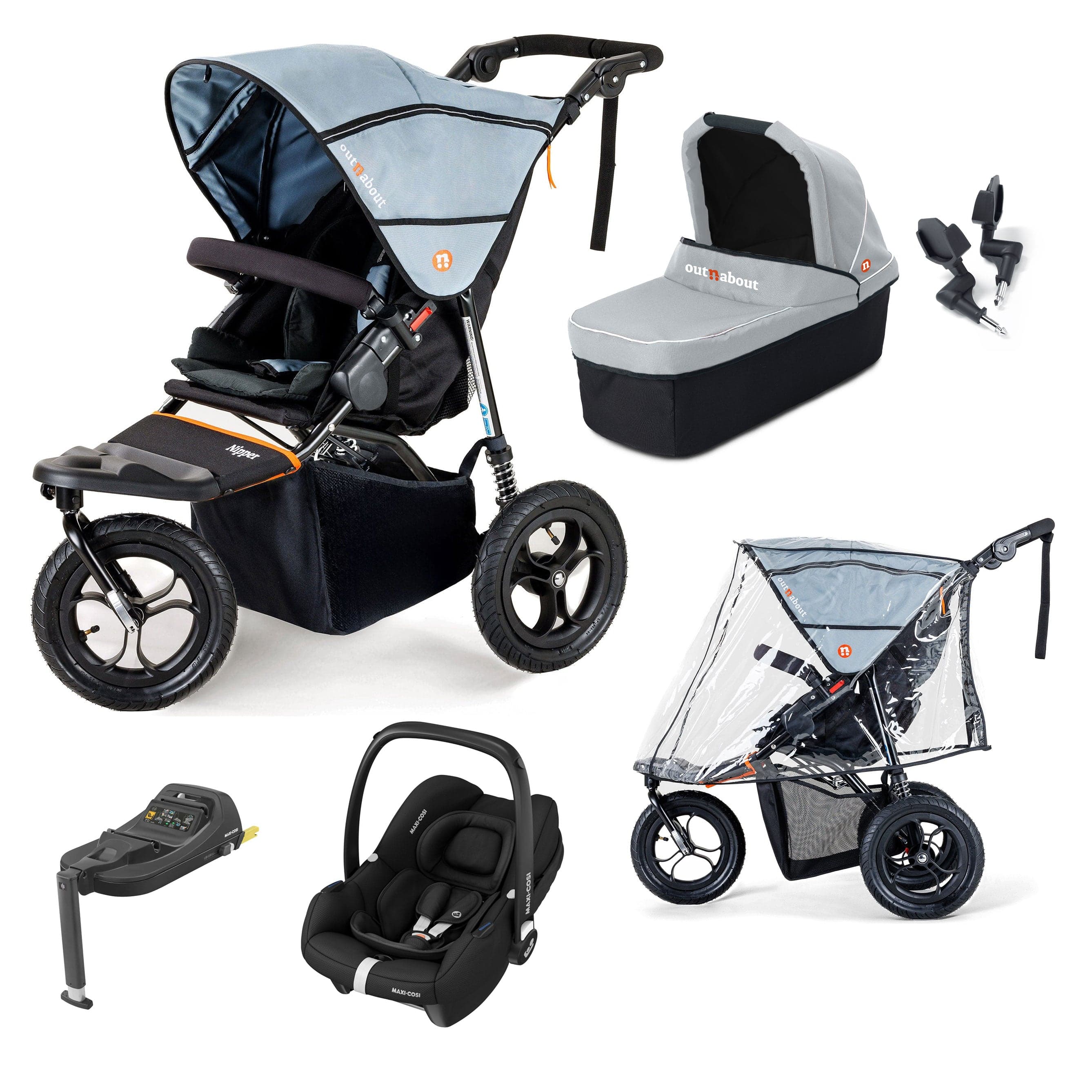 Out n About Travel Systems Out n About Nipper Single Maxi-Cosi Starter Kit in Rock Salt Grey