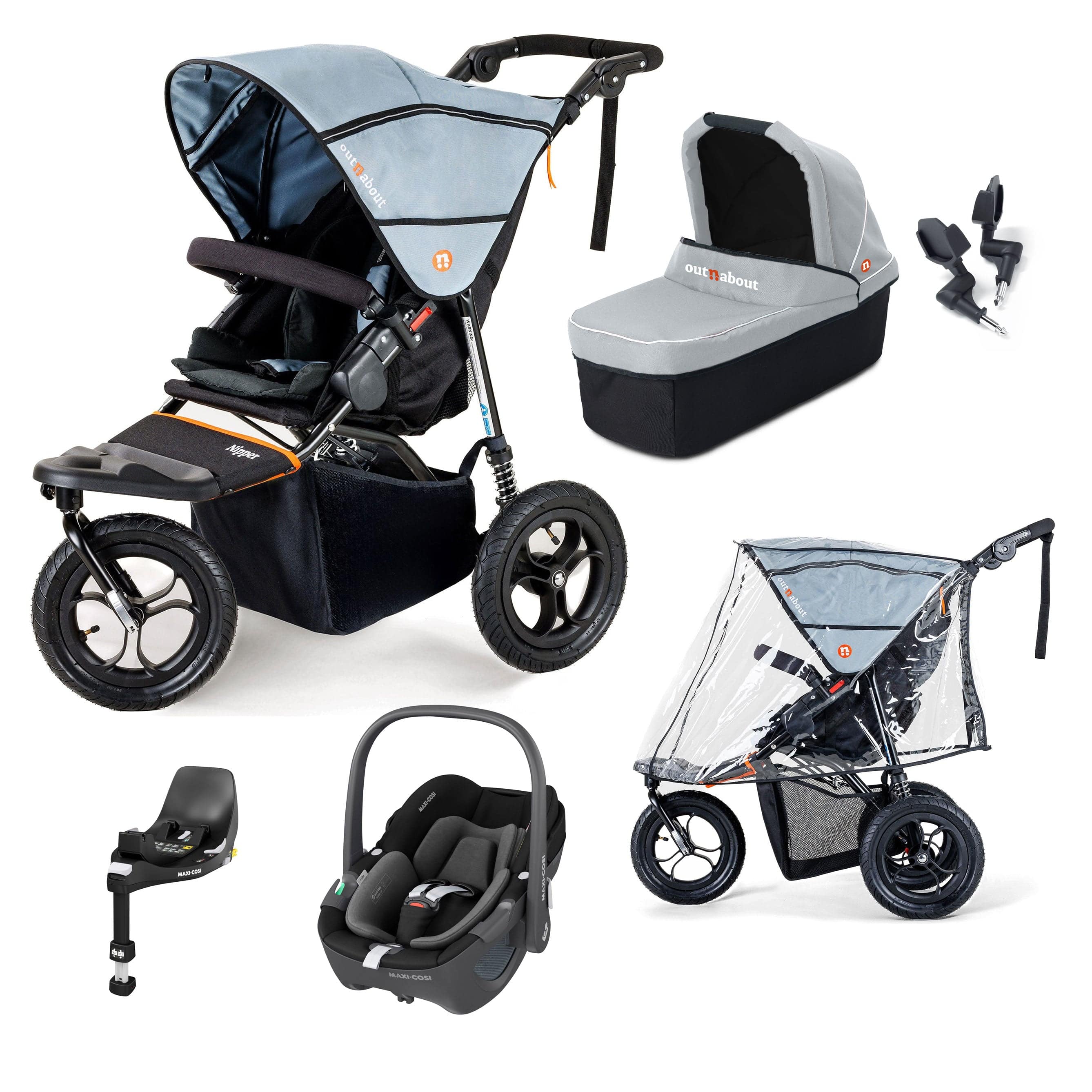 Out n About Travel Systems Out n About Nipper Single Maxi-Cosi Starter Kit in Rock Salt Grey