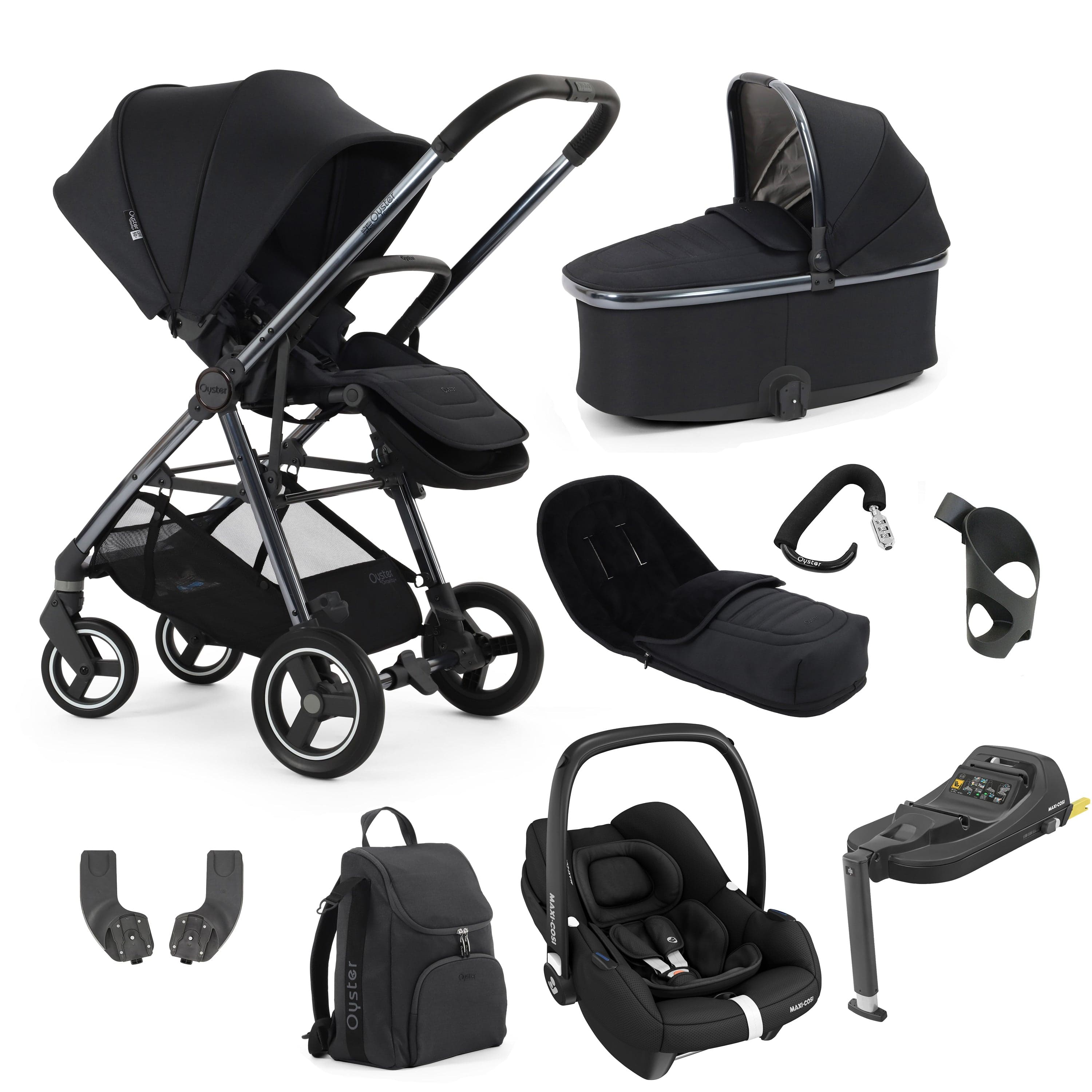 Oyster baby prams BabyStyle Oyster Gravity+ 9 Piece Bundle - Carbonite 17940-CAR-1