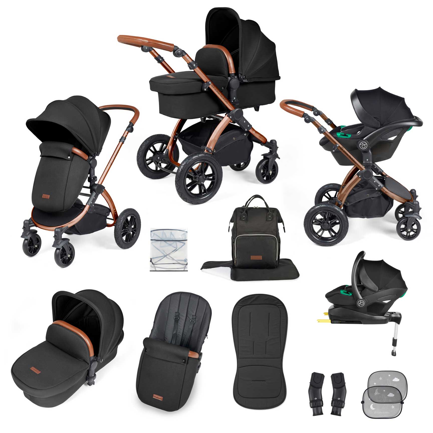 Ickle Bubba Ickle Bubba Stomp Luxe All-in-One Travel System with Isofix Base - Bronze/Midnight/Tan 10-011-300-021