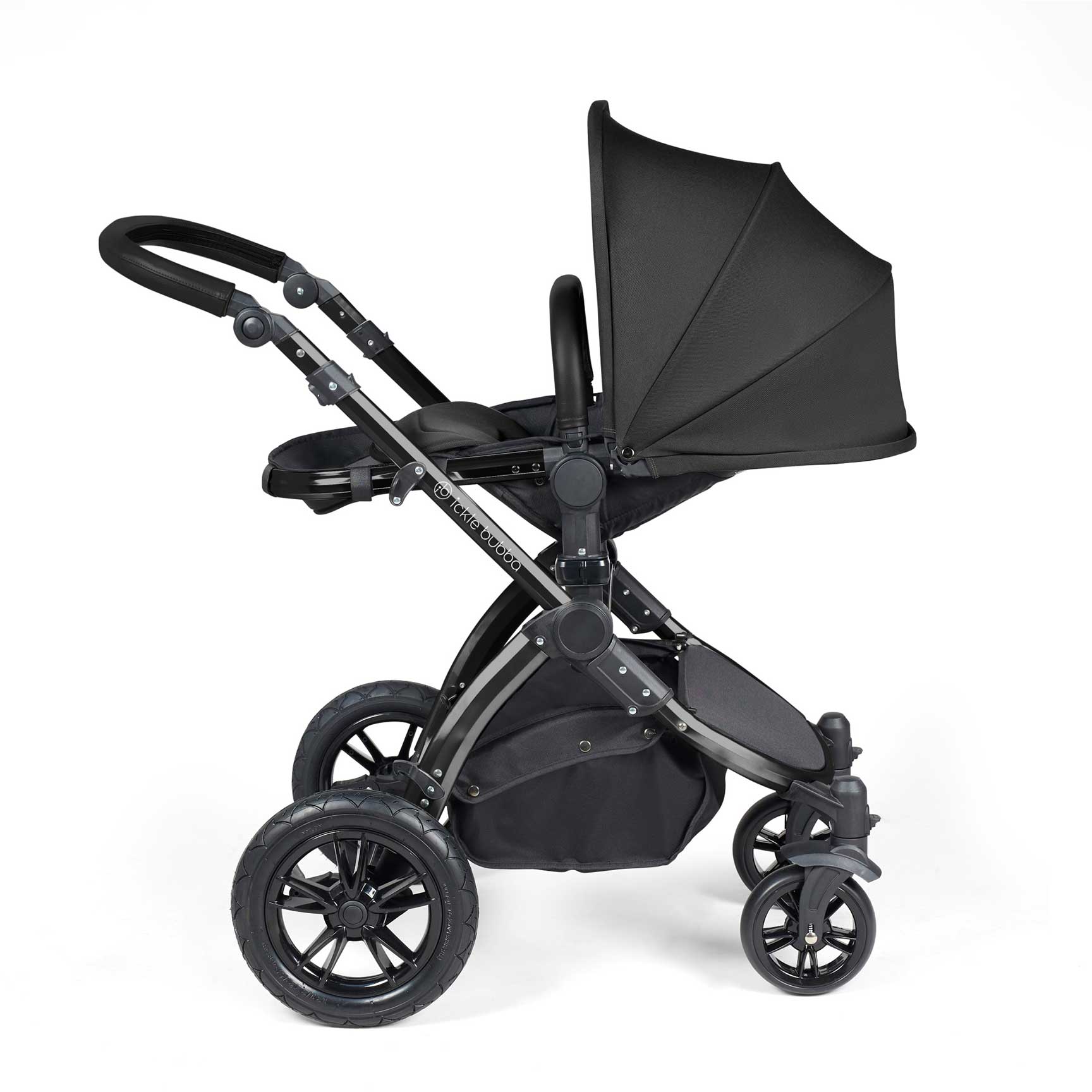 Ickle Bubba travel systems Ickle Bubba Stomp Luxe 2 in 1 Plus Pushchair & Carrycot - Black/Midnight/Black 10-003-001-202