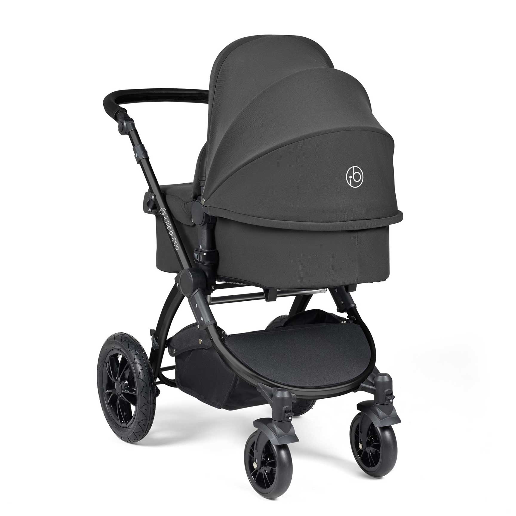 Ickle Bubba travel systems Ickle Bubba Stomp Luxe 2 in 1 Plus Pushchair & Carrycot - Black/Charcoal Grey/Black 10-003-001-206