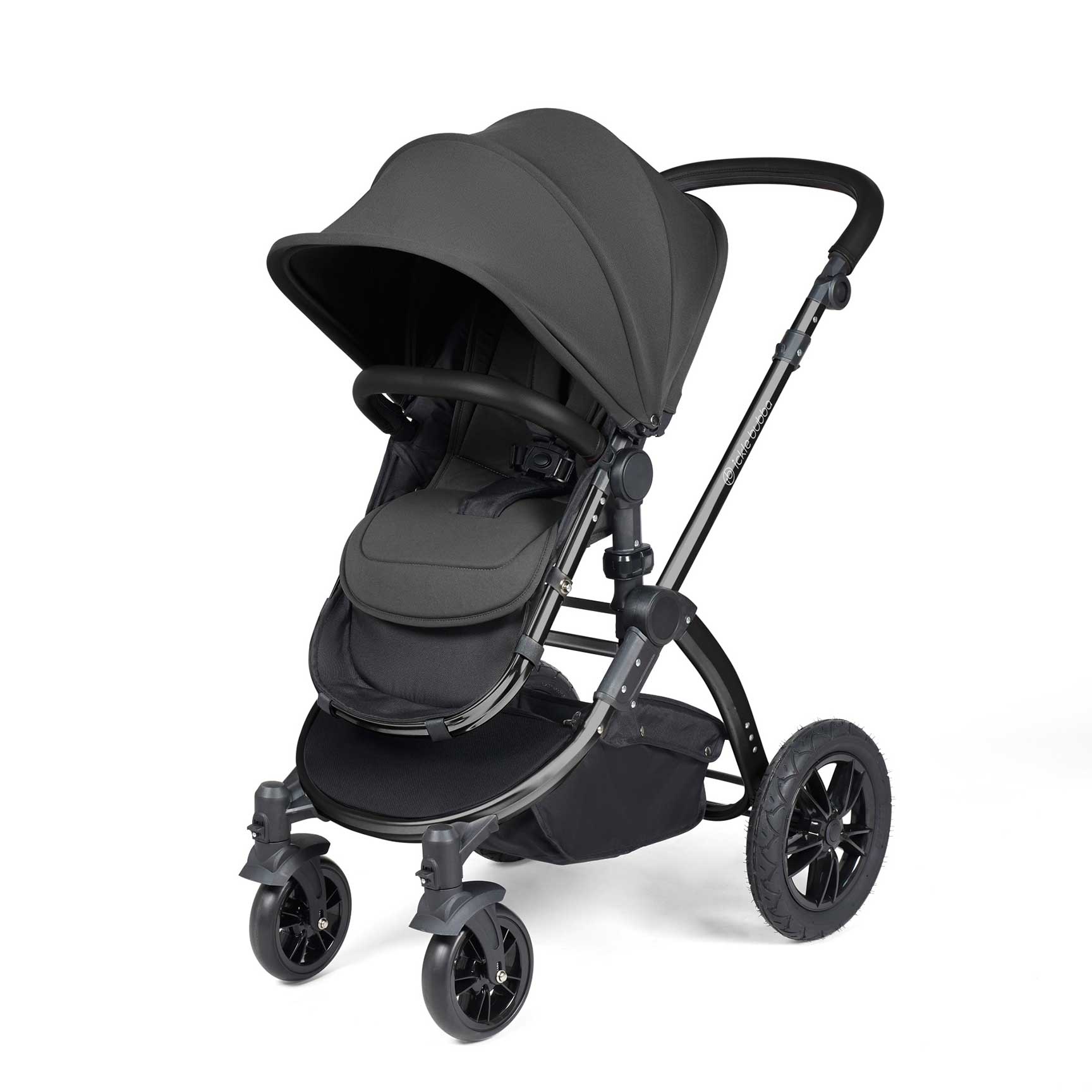 Ickle Bubba travel systems Ickle Bubba Stomp Luxe 2 in 1 Plus Pushchair & Carrycot - Black/Charcoal Grey/Black 10-003-001-206